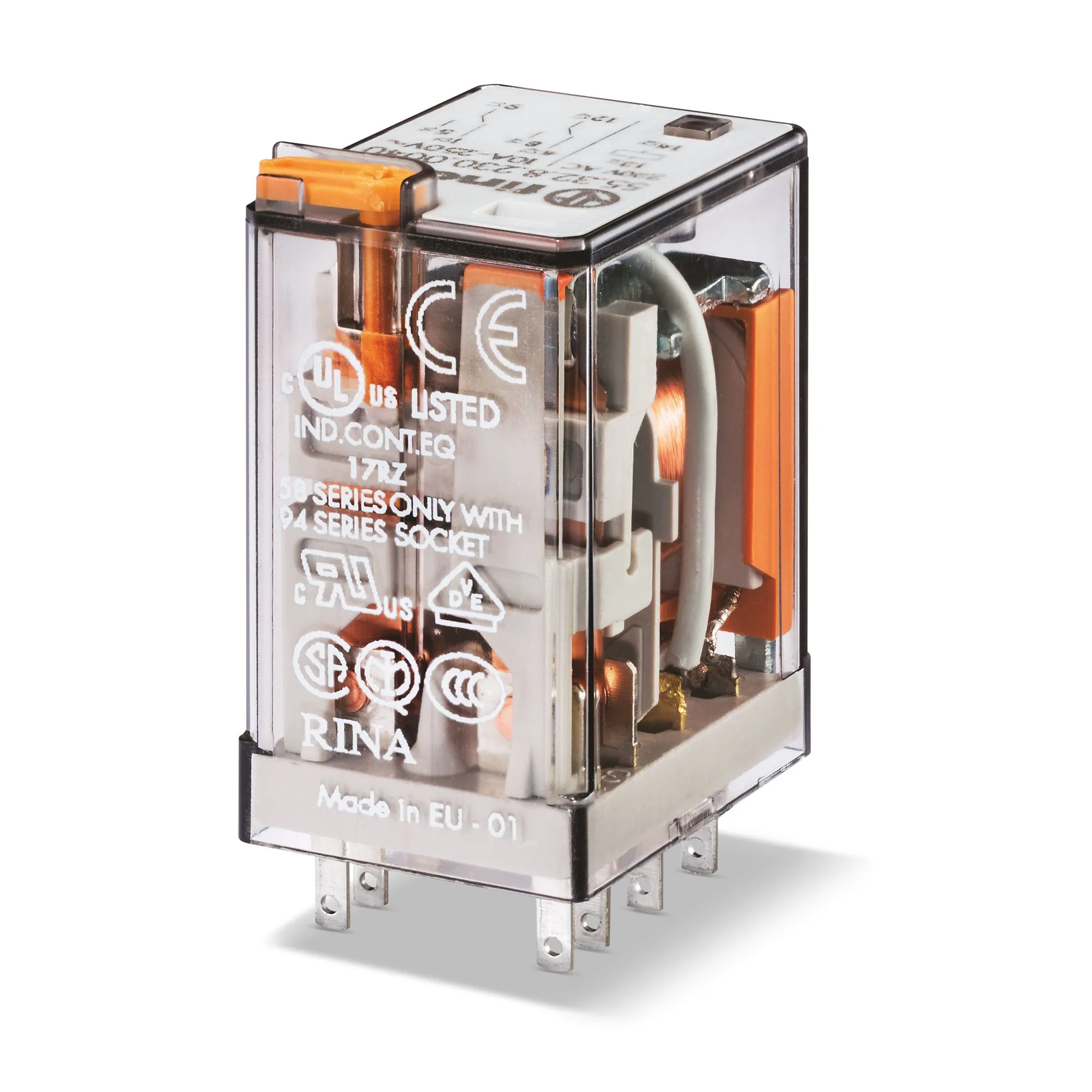 Relè Finder, bobina 110V cc, A innesto