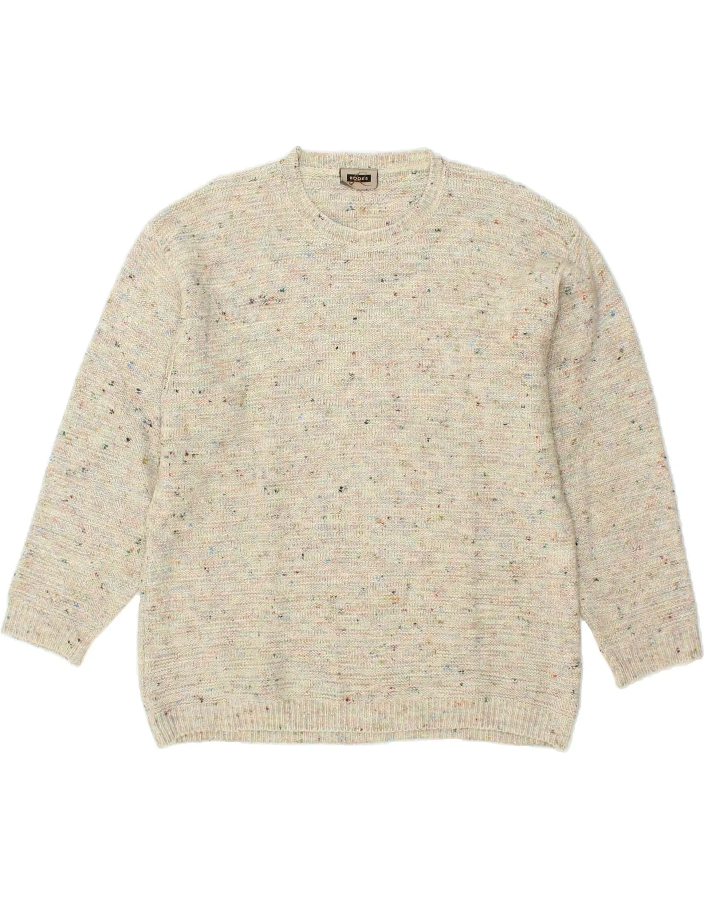 RODES Mens Crew Neck Jumper Sweater XL Beige Flecked Polyacrylic