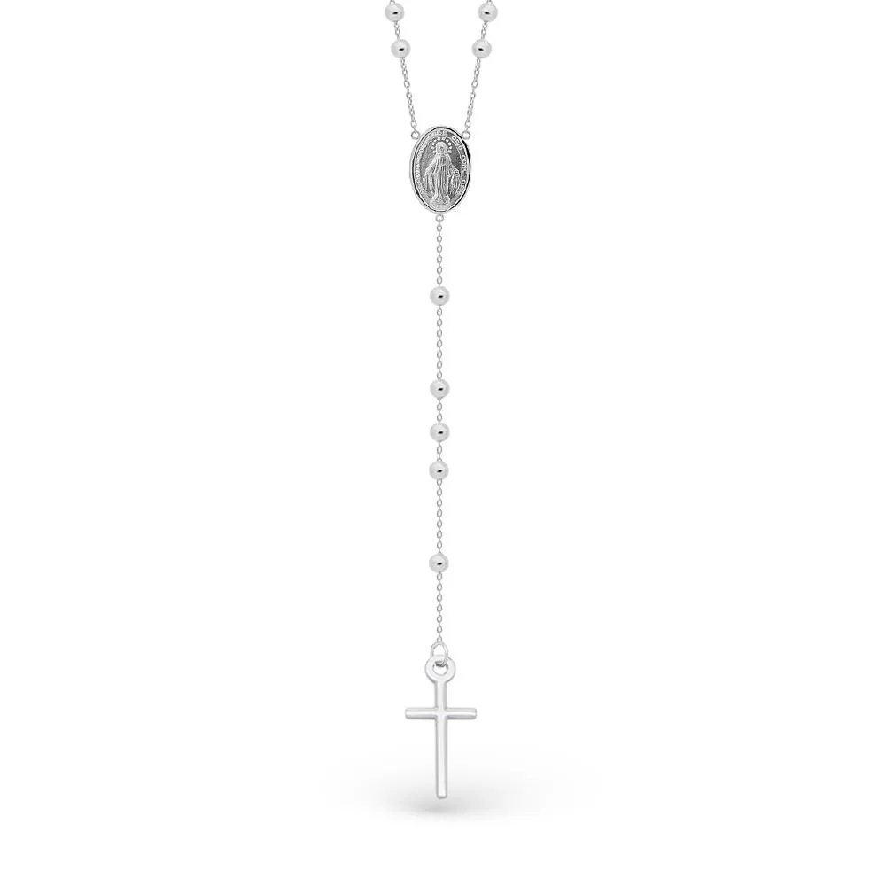 Rosario oro bianco 18kt sfere lucide 50cm