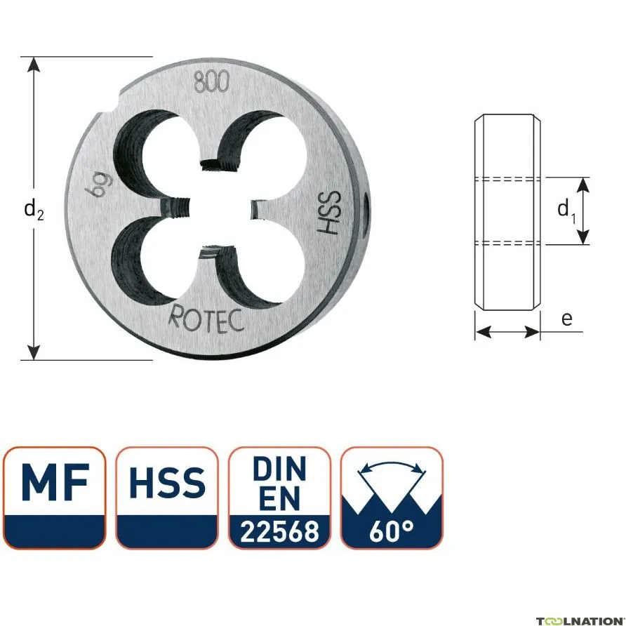 Rotec 361.1810 Piastra da taglio tonda HSS DIN 223 MF18x1,0