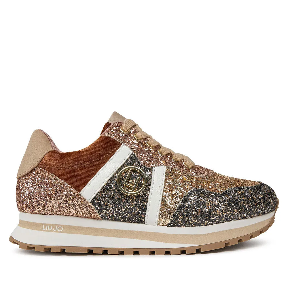LIU JO Wonder 629 Sneakers with Glitter All Over in Gold Color