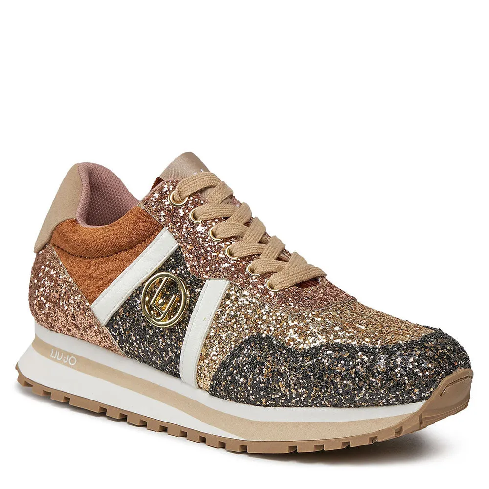 LIU JO Wonder 629 Sneakers with Glitter All Over in Gold Color