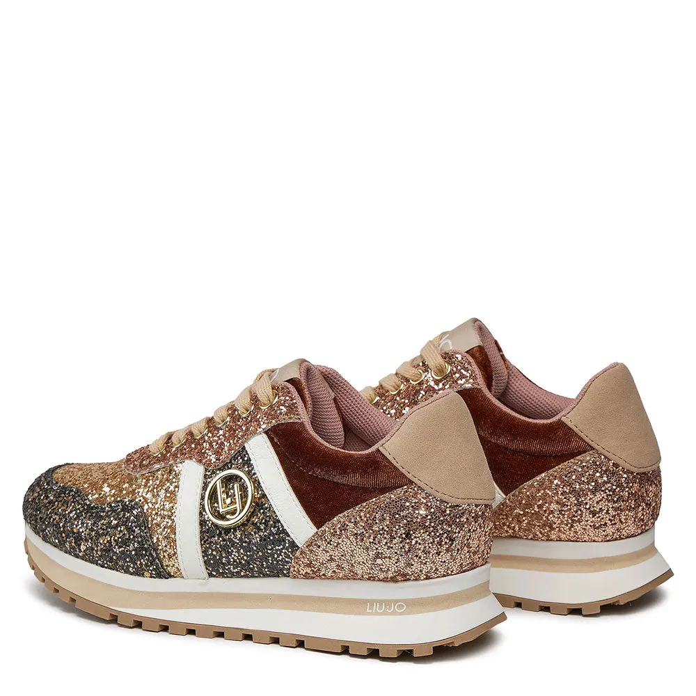 LIU JO Wonder 629 Sneakers with Glitter All Over in Gold Color