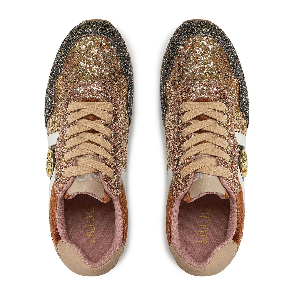 LIU JO Wonder 629 Sneakers with Glitter All Over in Gold Color