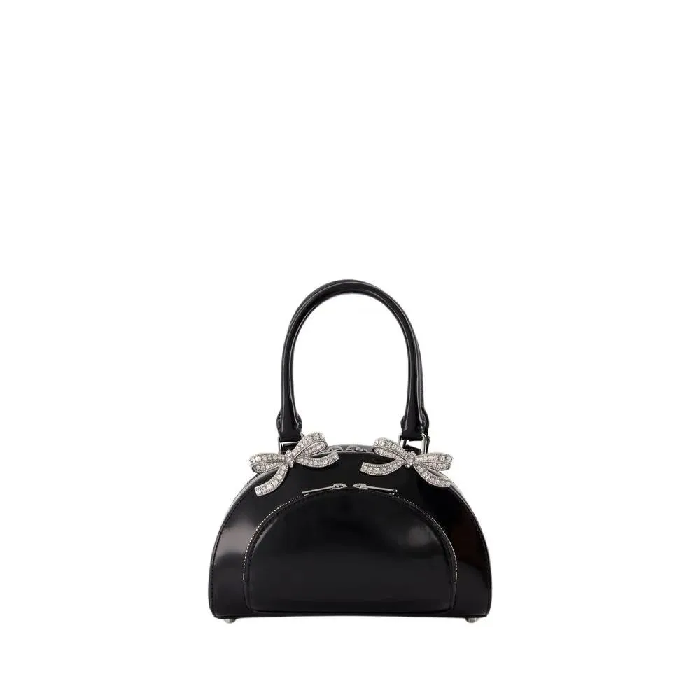Self Portrait Curved Mini Leather Handbag - Black