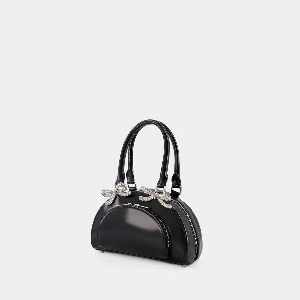 Self Portrait Curved Mini Leather Handbag - Black