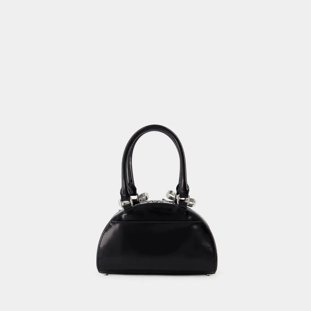 Self Portrait Curved Mini Leather Handbag - Black