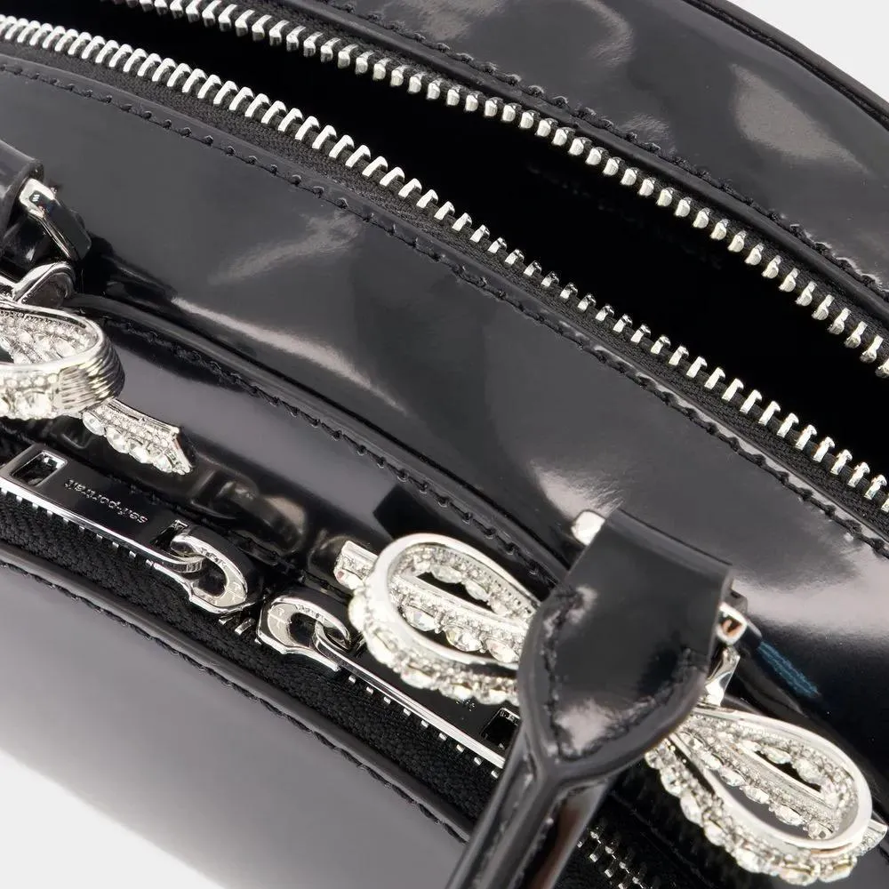 Self Portrait Curved Mini Leather Handbag - Black