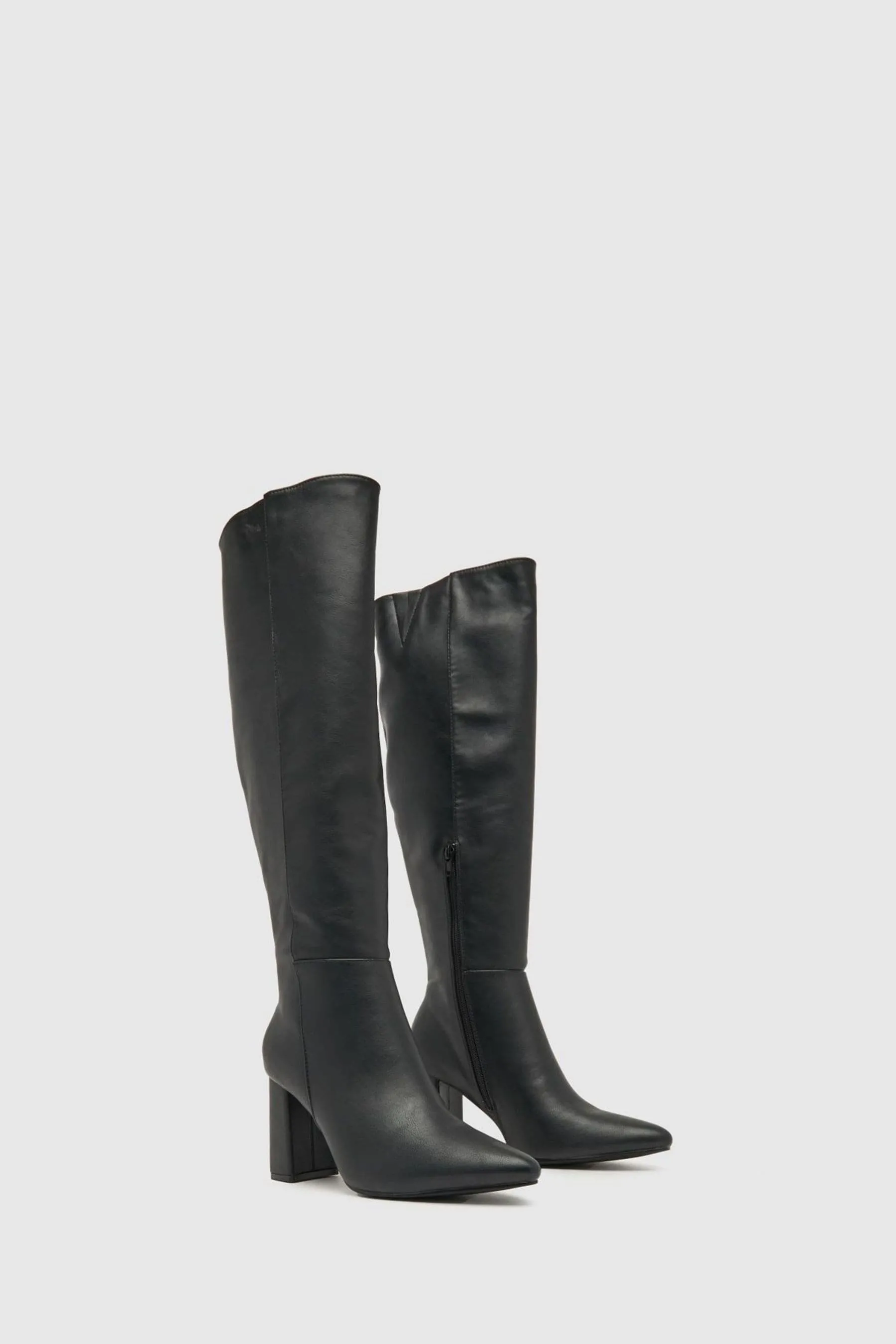 Shoe - Dua - Black knee-high boots with chunky heel