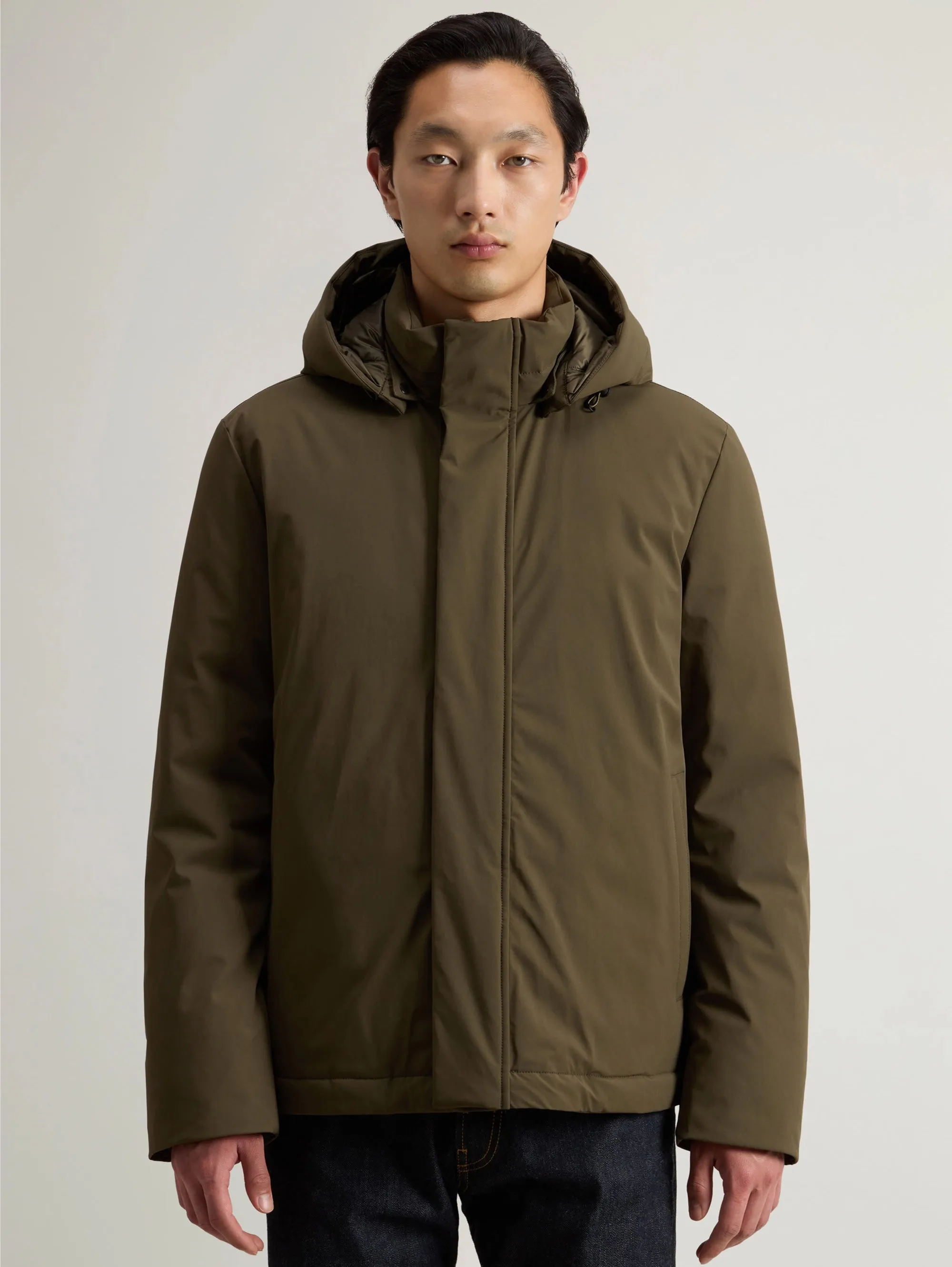 Short Green Stretch Fabric Parka