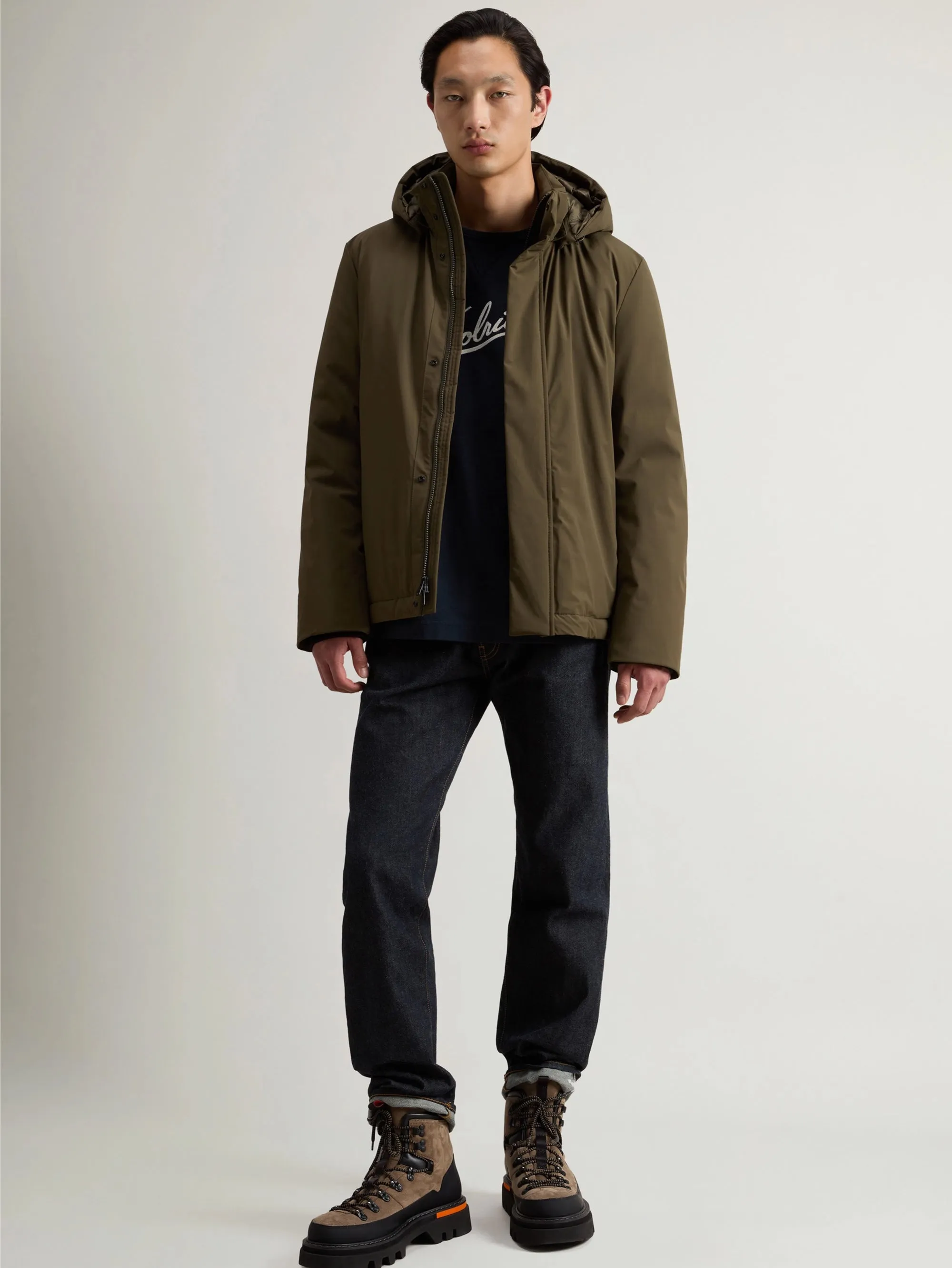 Short Green Stretch Fabric Parka