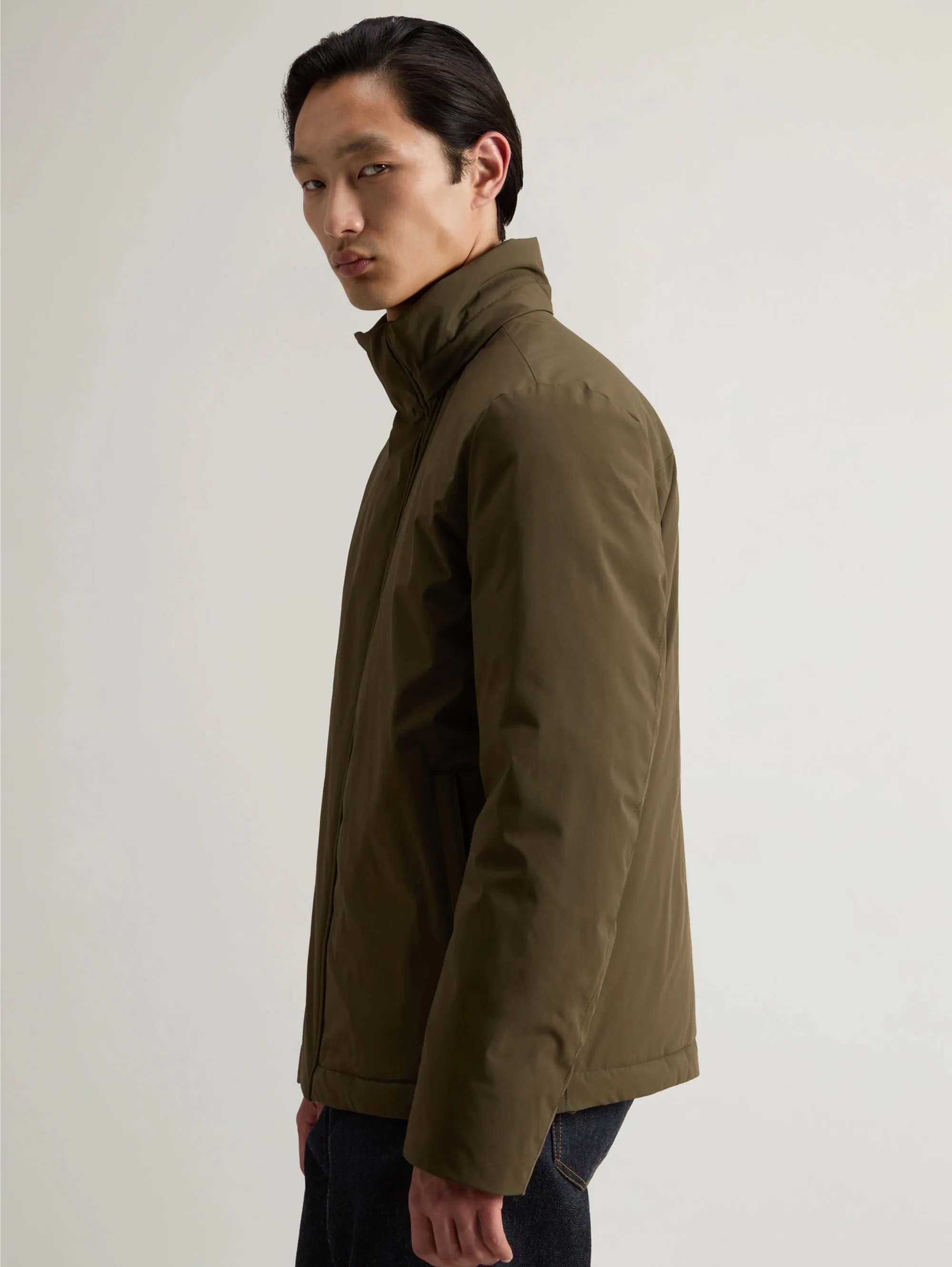 Short Green Stretch Fabric Parka