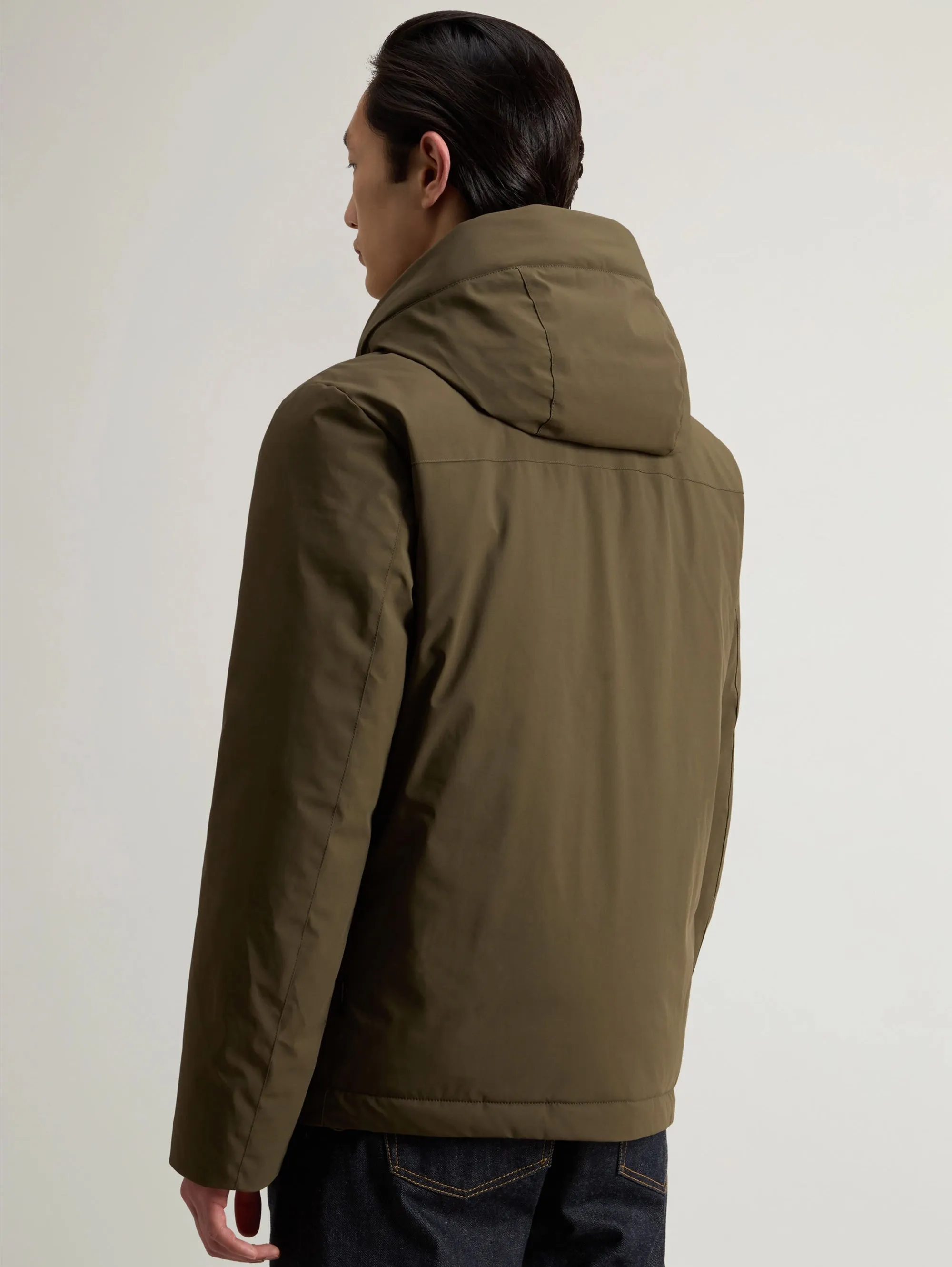 Short Green Stretch Fabric Parka