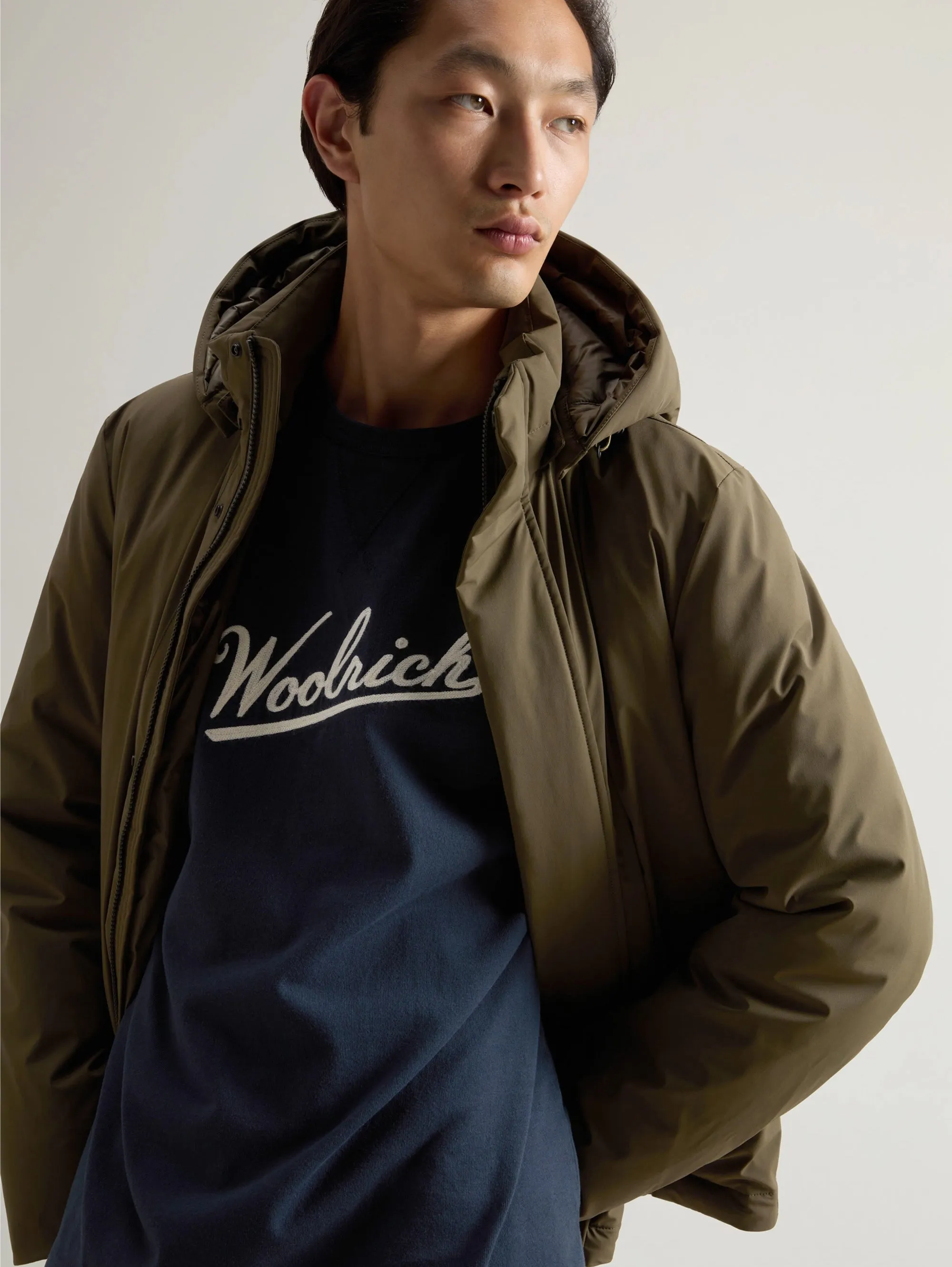 Short Green Stretch Fabric Parka