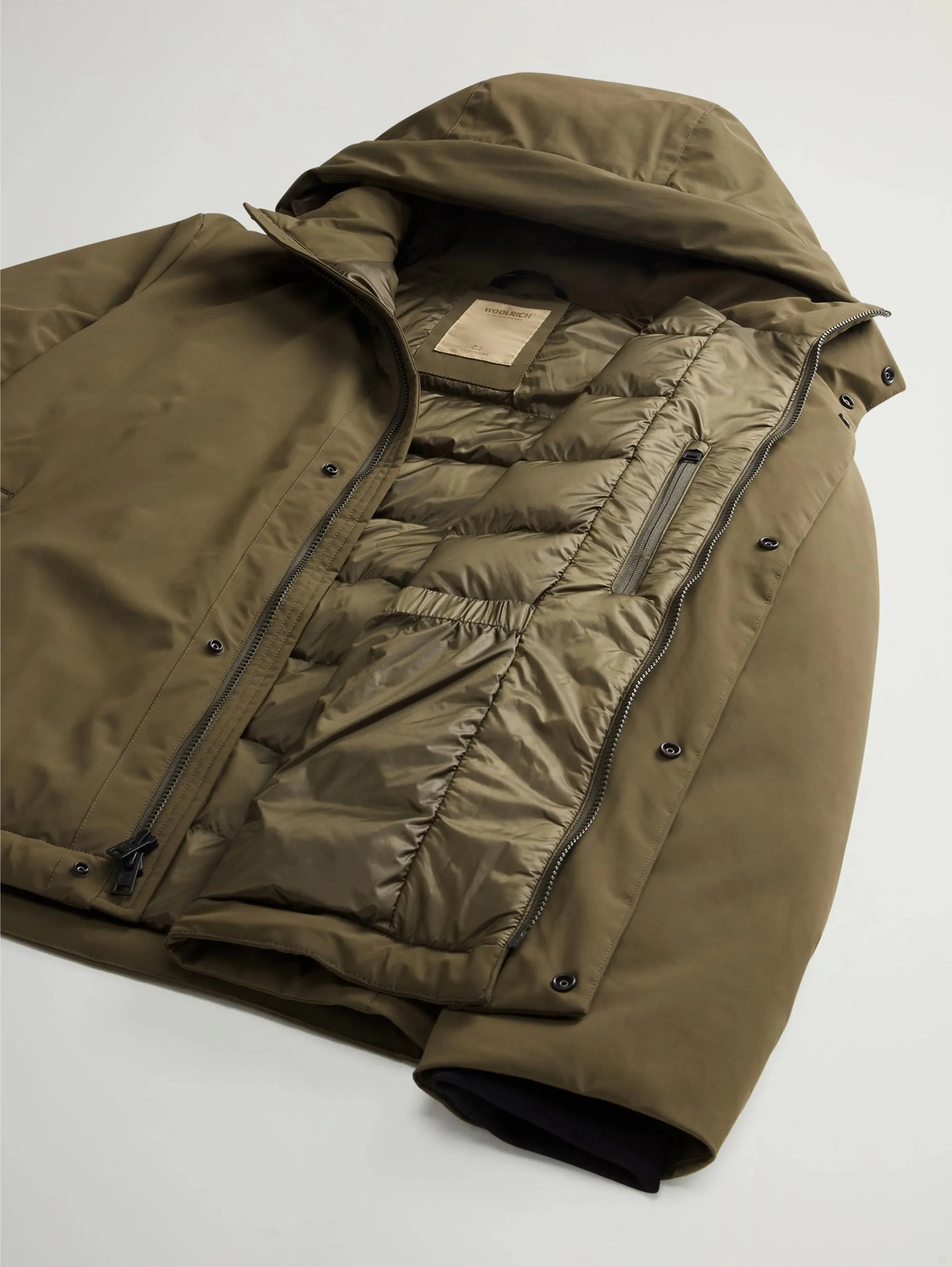 Short Green Stretch Fabric Parka