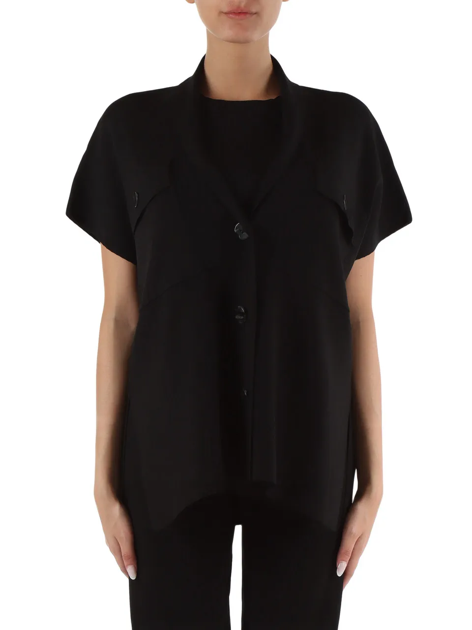 Short-sleeved viscose blend cardigan.