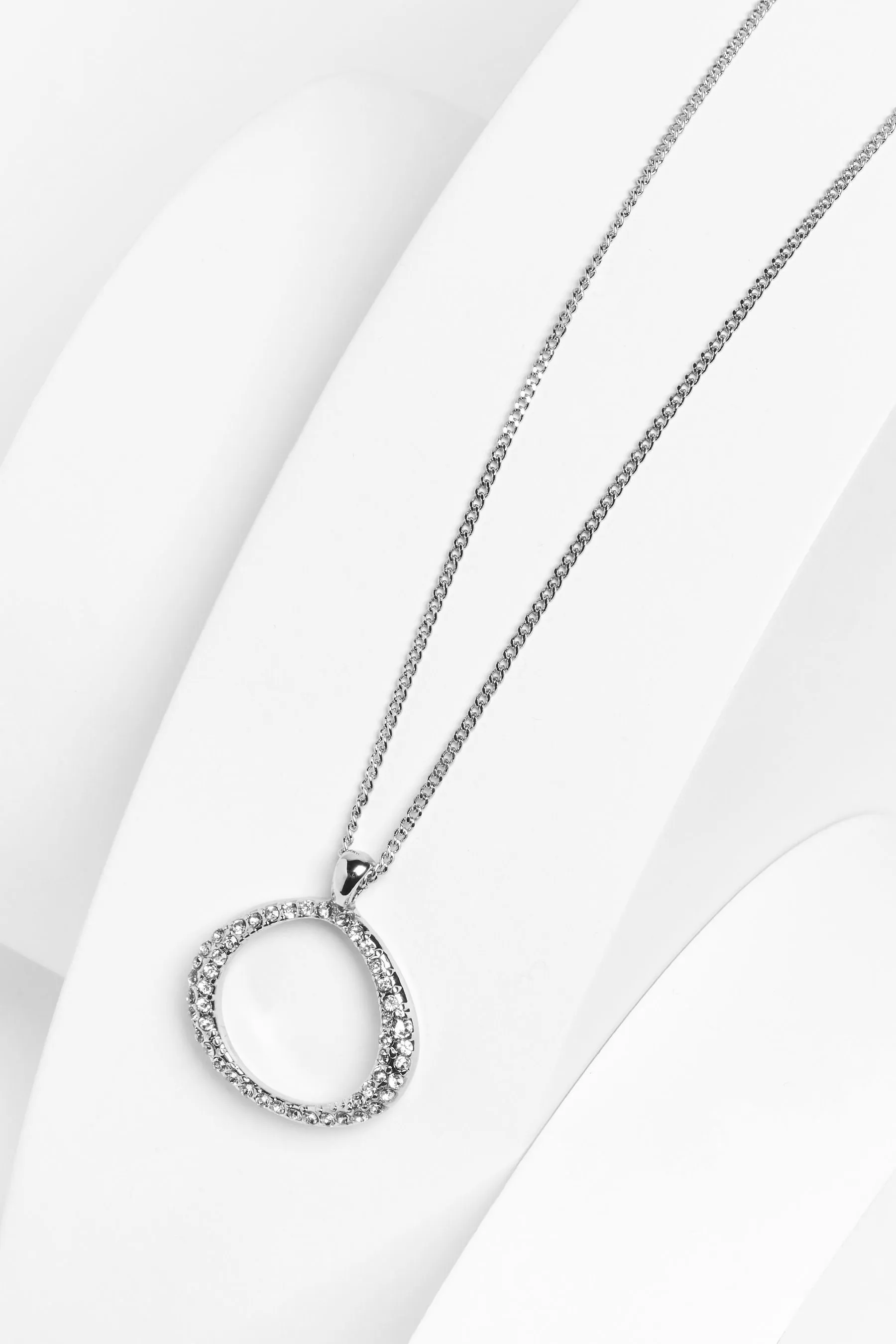 Silver color - Allium - Pendant necklace with pavé