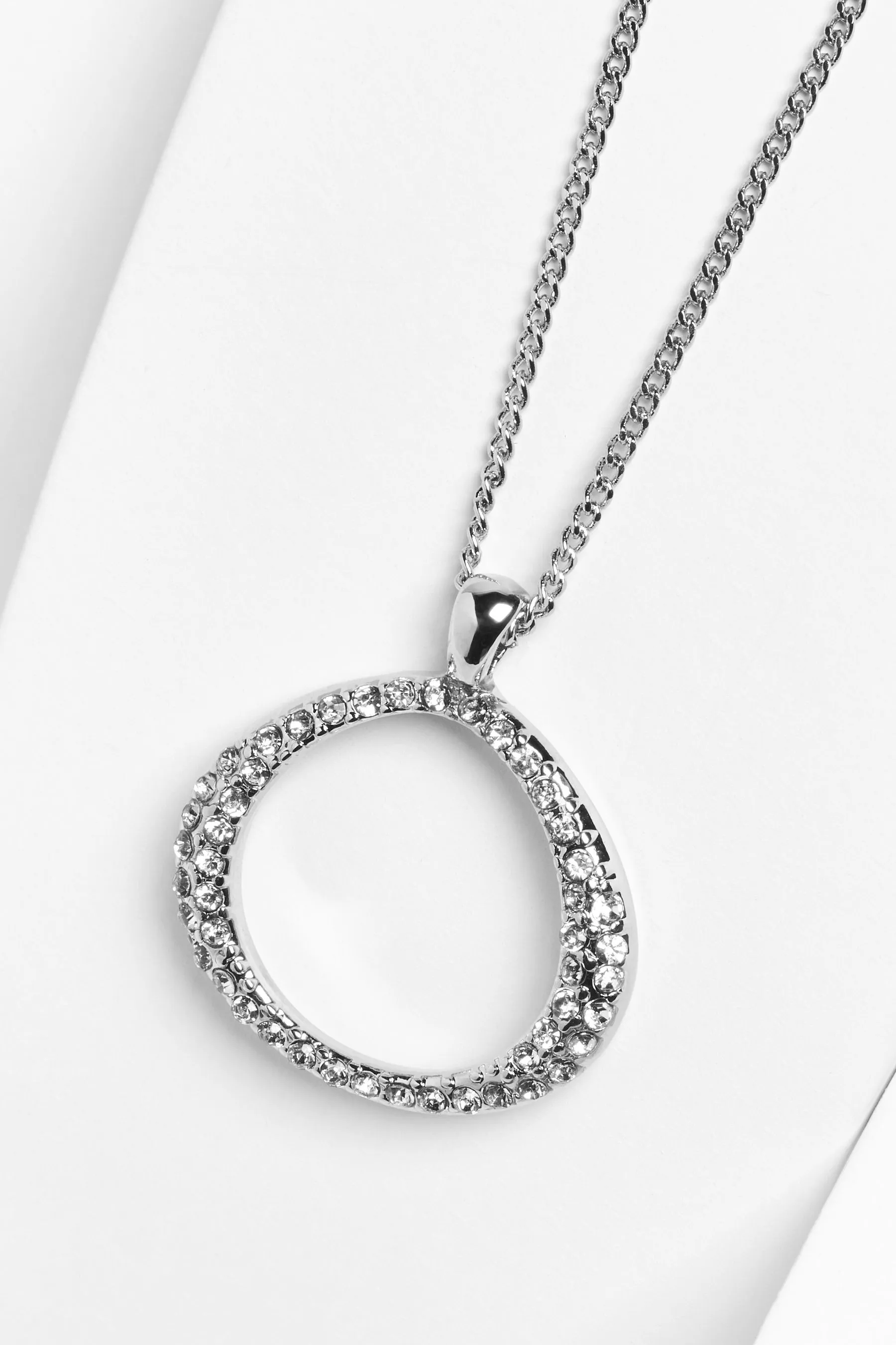 Silver color - Allium - Pendant necklace with pavé