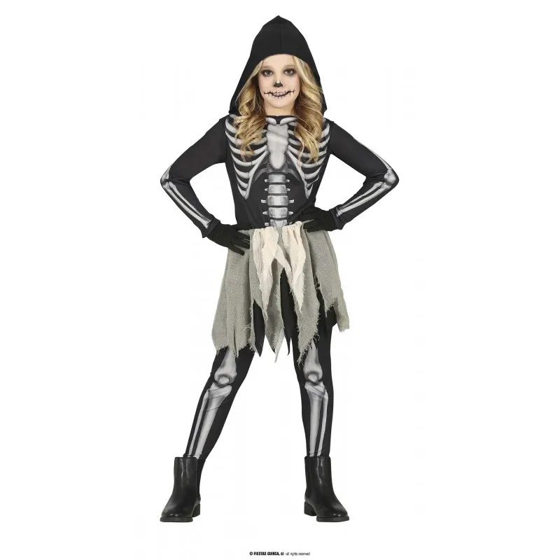 Skeleton Baby Costume 7-9 Years Hooded Dress and Pants for Halloween/Carnival and Horror Scenes.