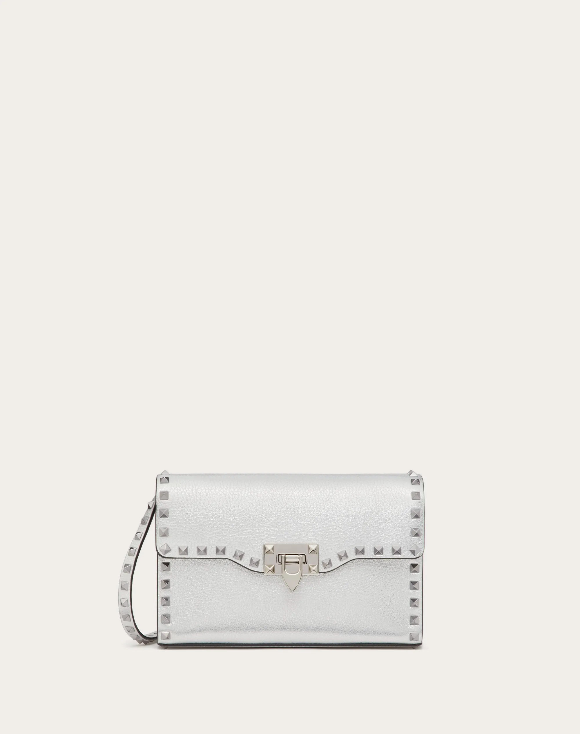Small Rockstud crossbody bag in metallic garnet calf leather
