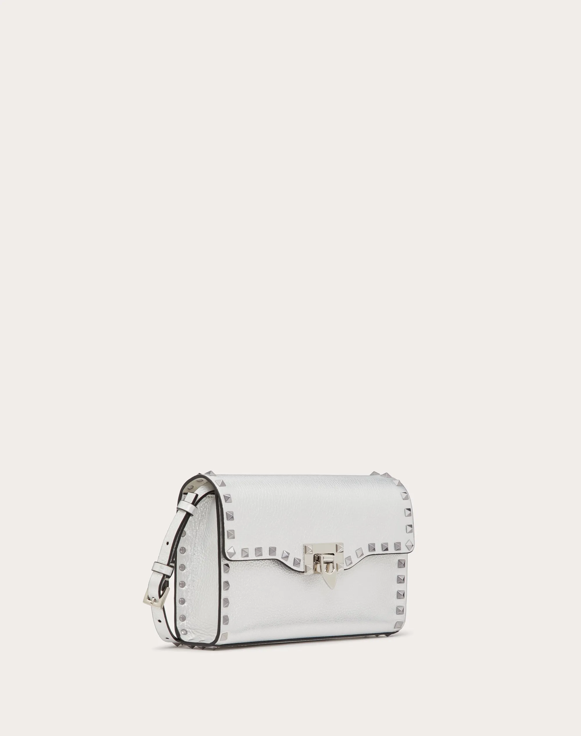 Small Rockstud crossbody bag in metallic garnet calf leather