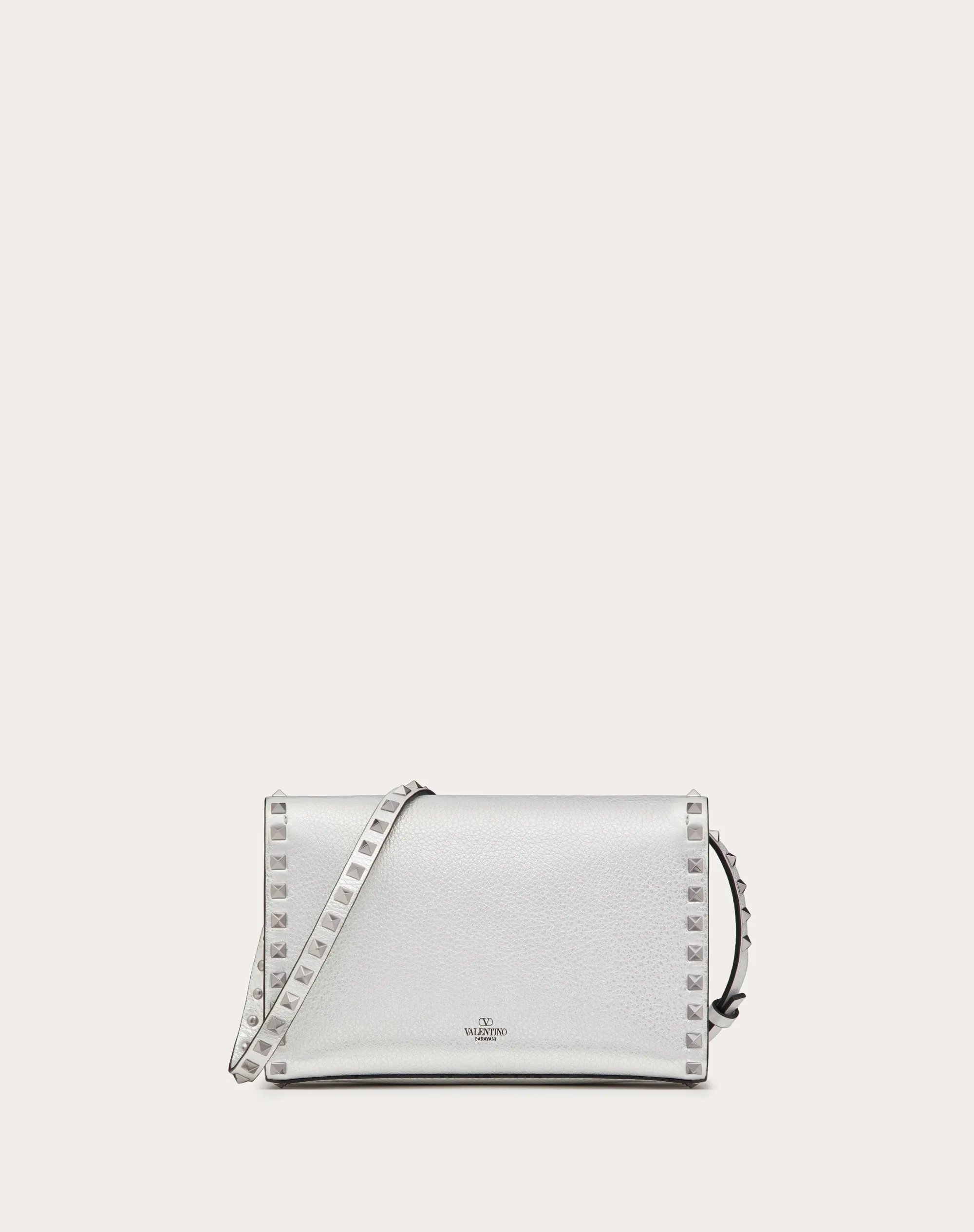 Small Rockstud crossbody bag in metallic garnet calf leather