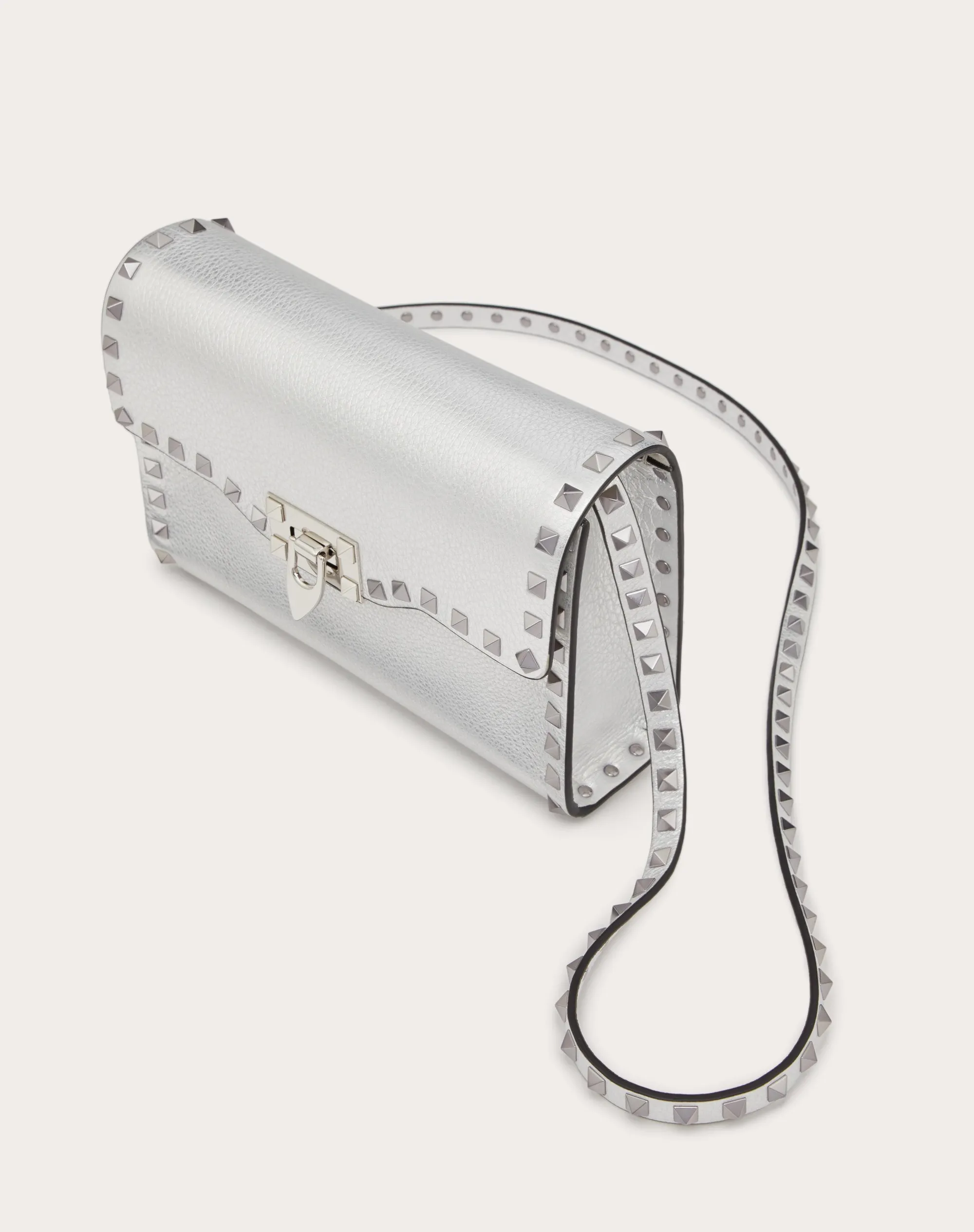 Small Rockstud crossbody bag in metallic garnet calf leather