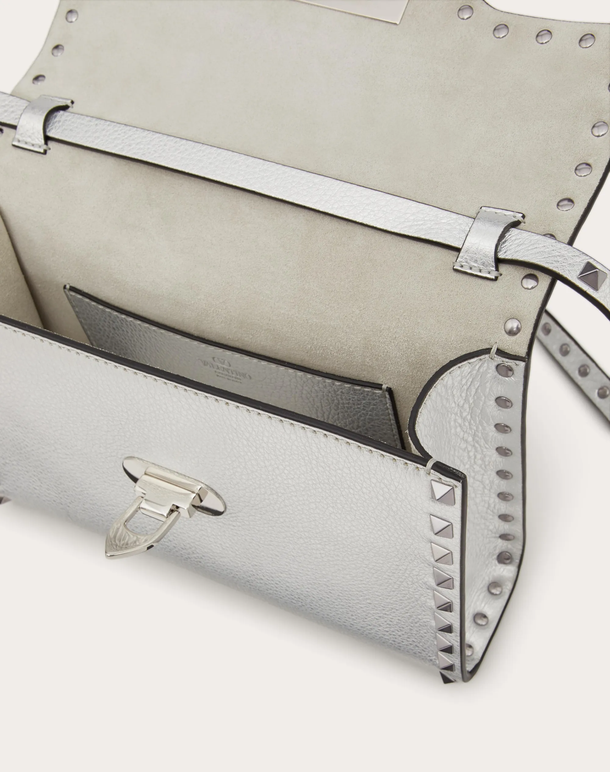 Small Rockstud crossbody bag in metallic garnet calf leather