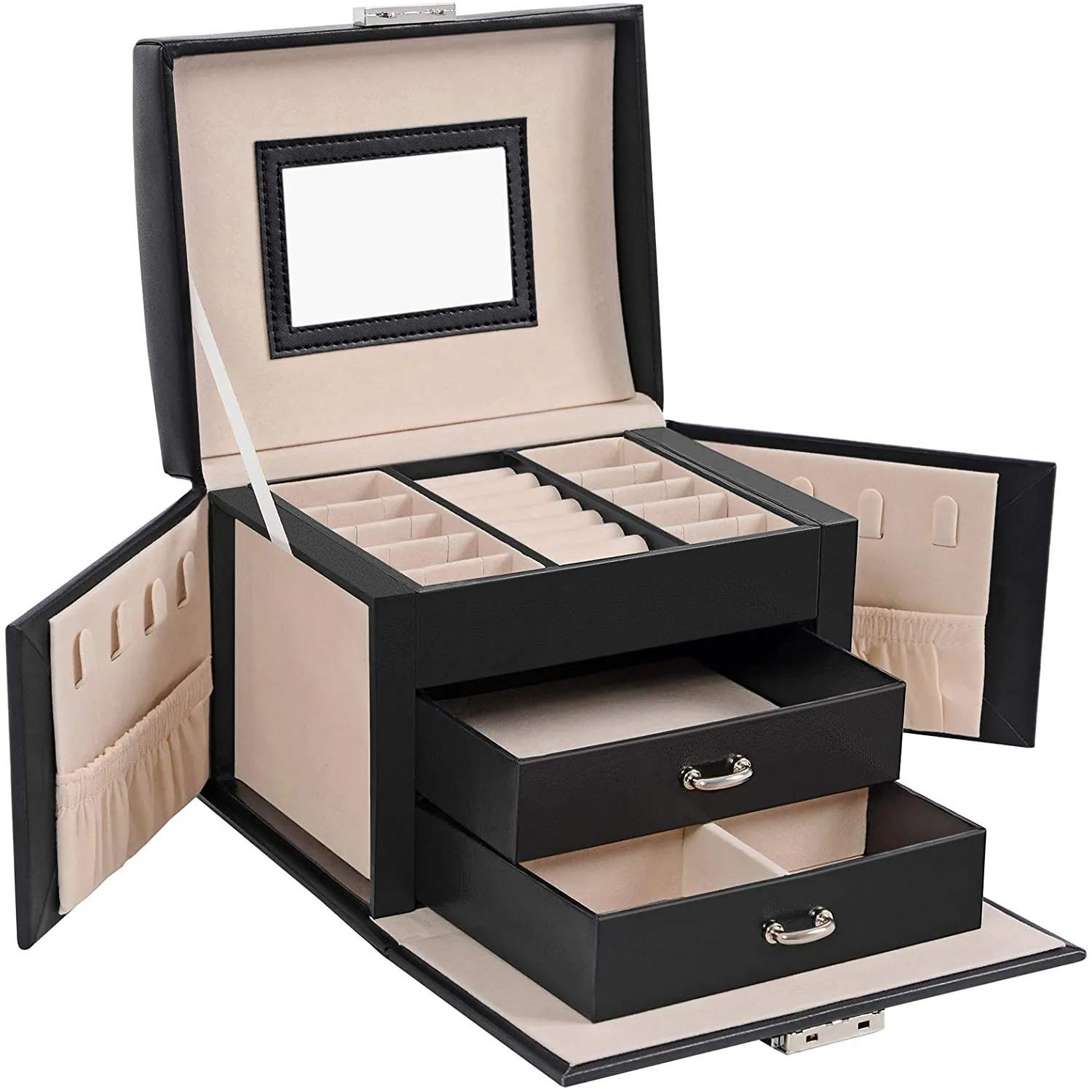 Travel Jewelry Box, Portable Jewelry Storage Case, 2 Drawers, Mirror, Christmas Gifts, SONGMICS