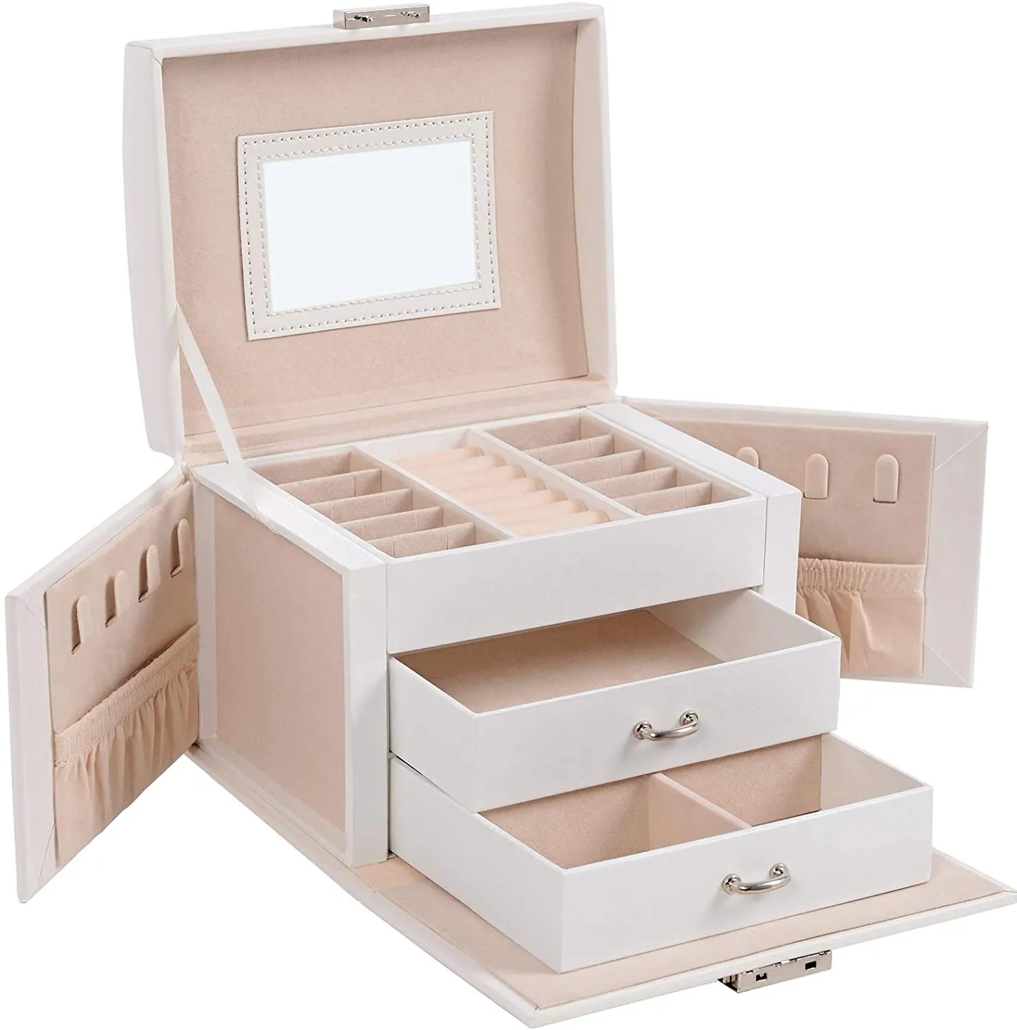 Travel Jewelry Box, Portable Jewelry Storage Case, 2 Drawers, Mirror, Christmas Gifts, SONGMICS