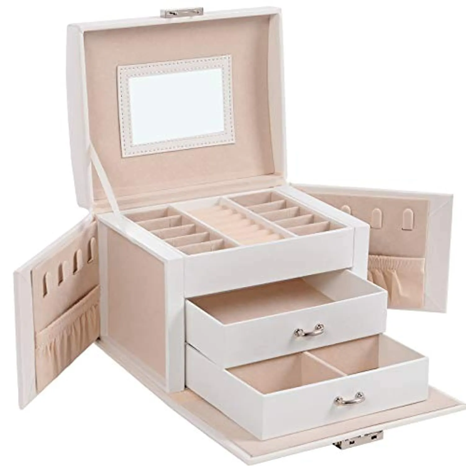 Travel Jewelry Box, Portable Jewelry Storage Case, 2 Drawers, Mirror, Christmas Gifts, SONGMICS
