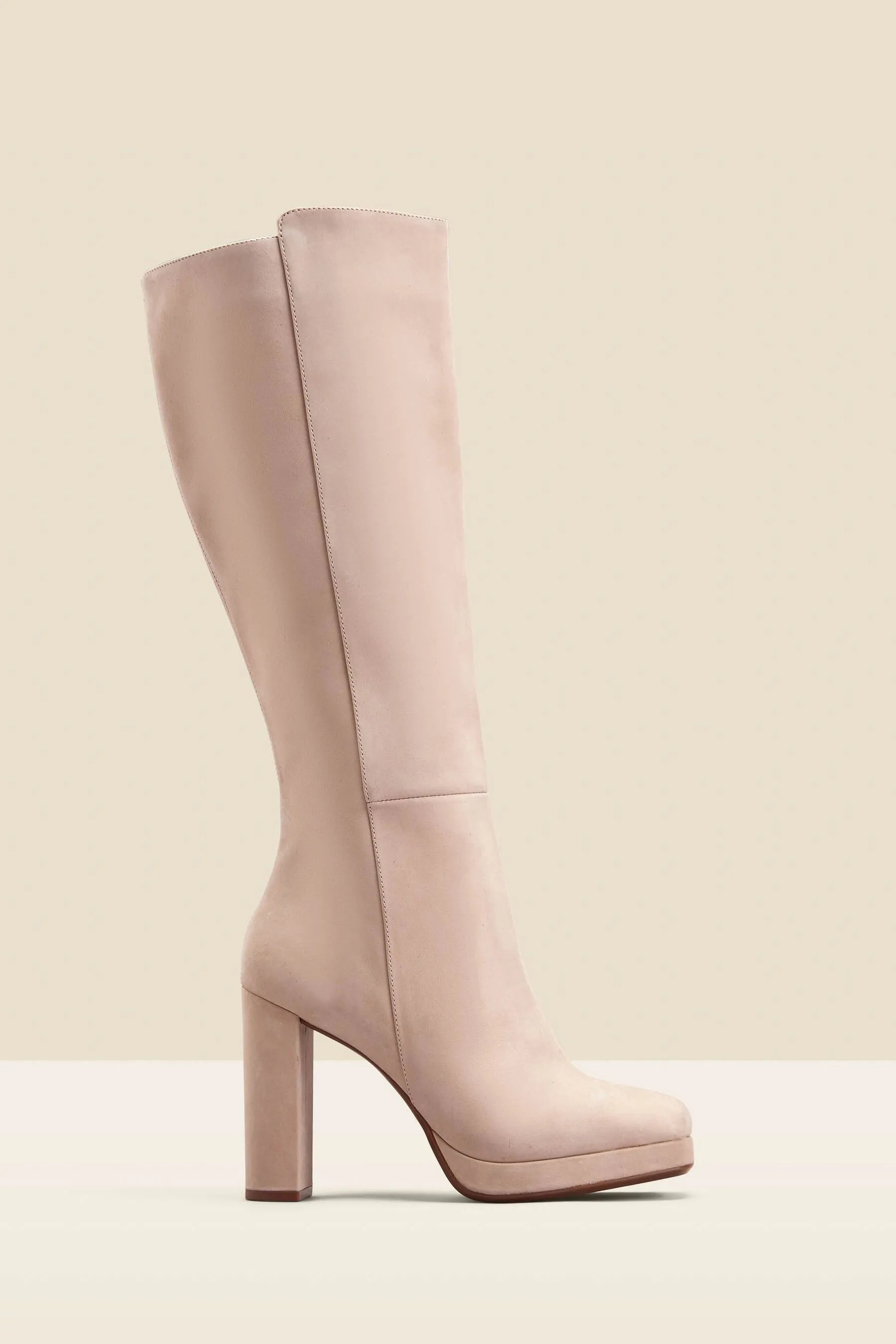 Sosandar - Knee-high nubuck leather boots with wide heel
