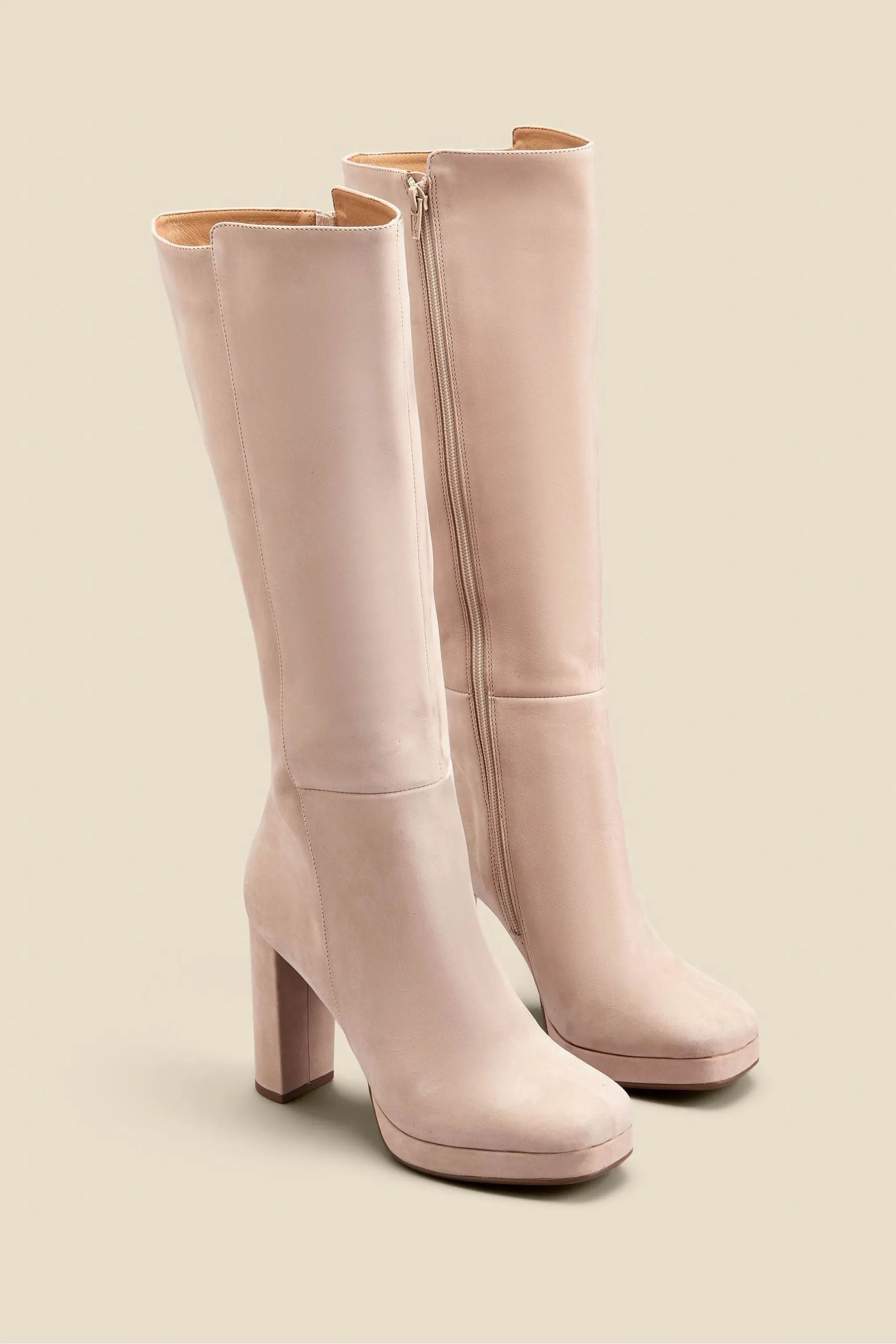 Sosandar - Knee-high nubuck leather boots with wide heel