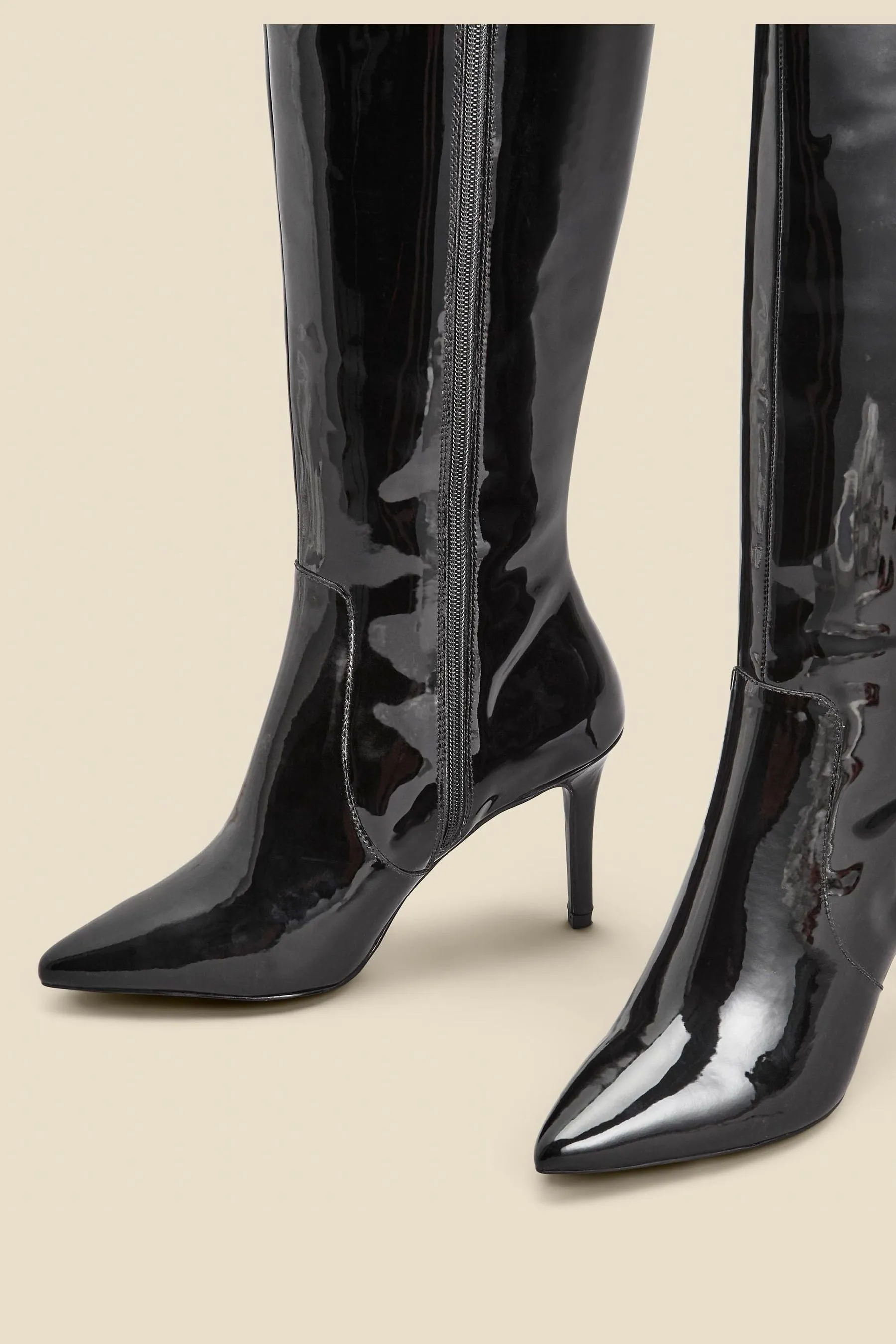 Sosandar - Knee-high patent leather boots with stiletto heel