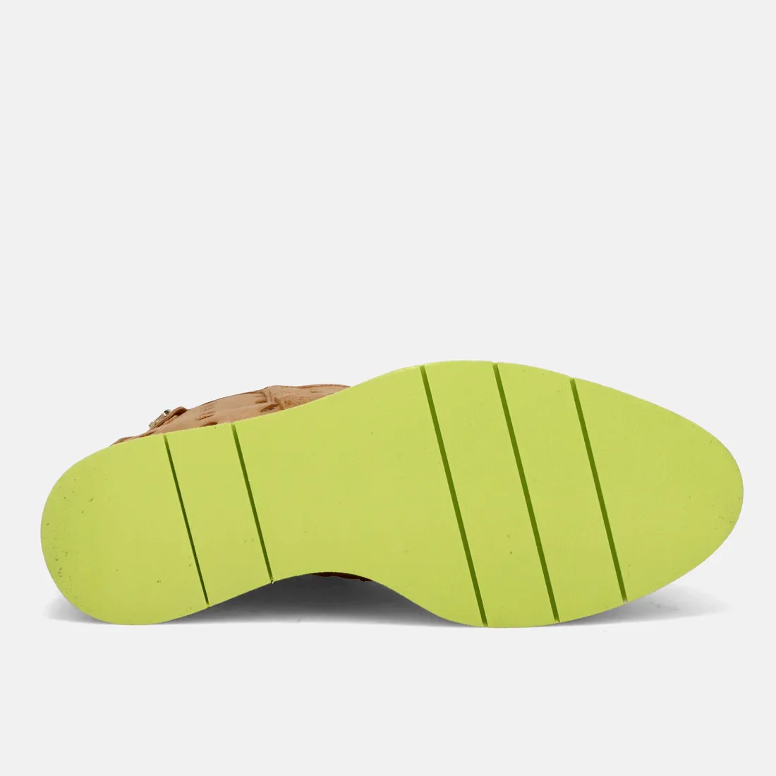 Stivaletto Via Azzurra in suede traforato miele con suola verde mela