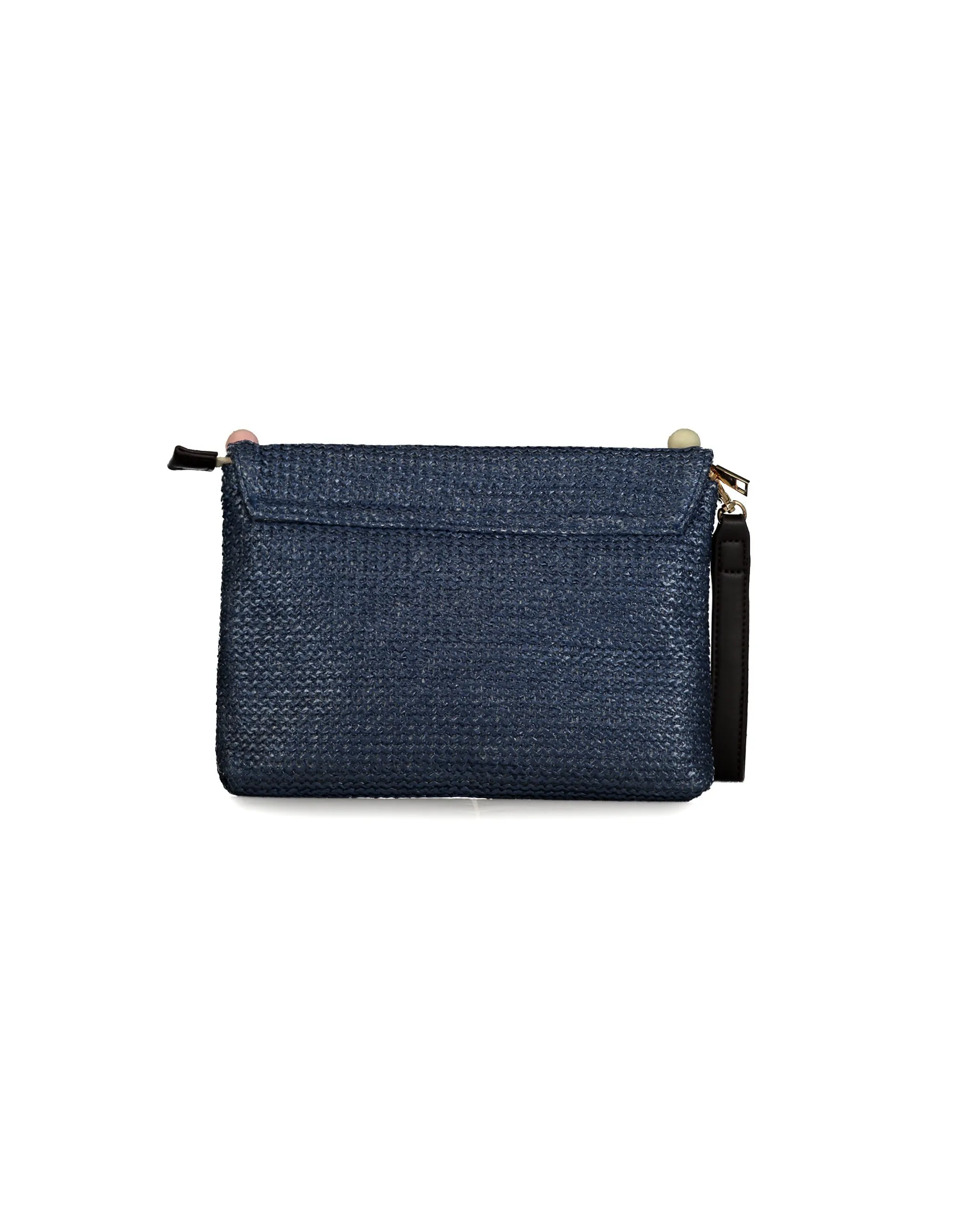 Straw Pochette Handbag with Ponpon