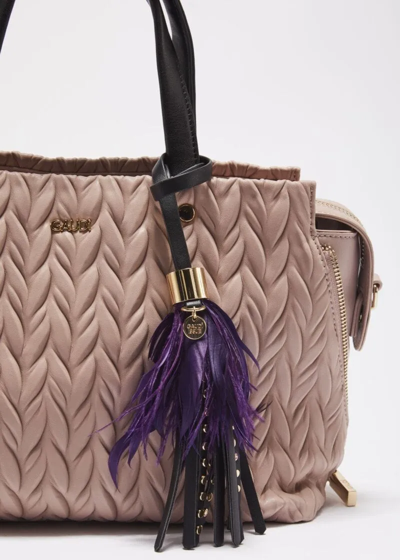 Studded and feathered keychain.