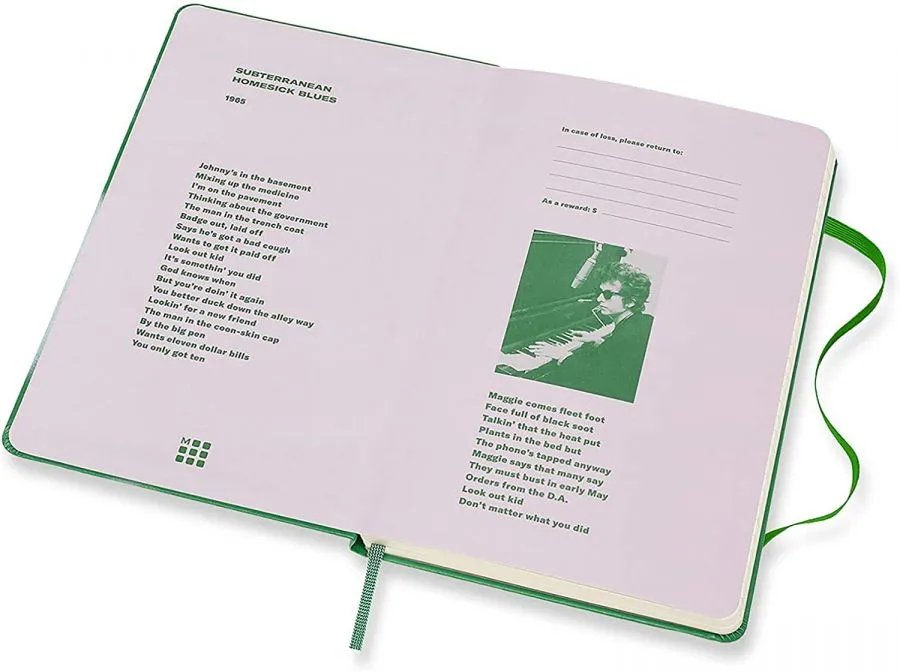 Taccuino Moleskine con copertura rigida 13X21CM verde- Bob Dylan