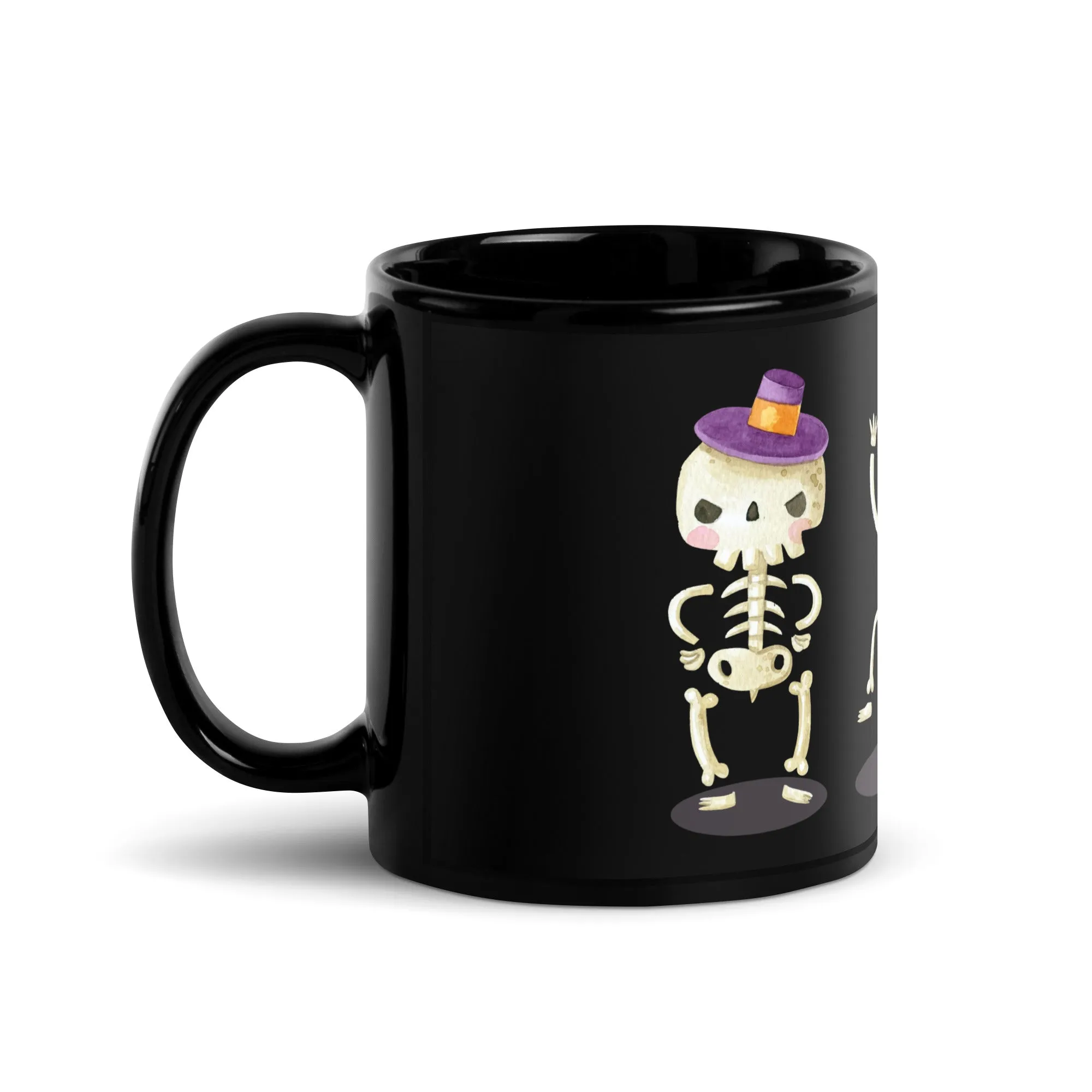 Tazza nera lucida con scheletri di Halloween