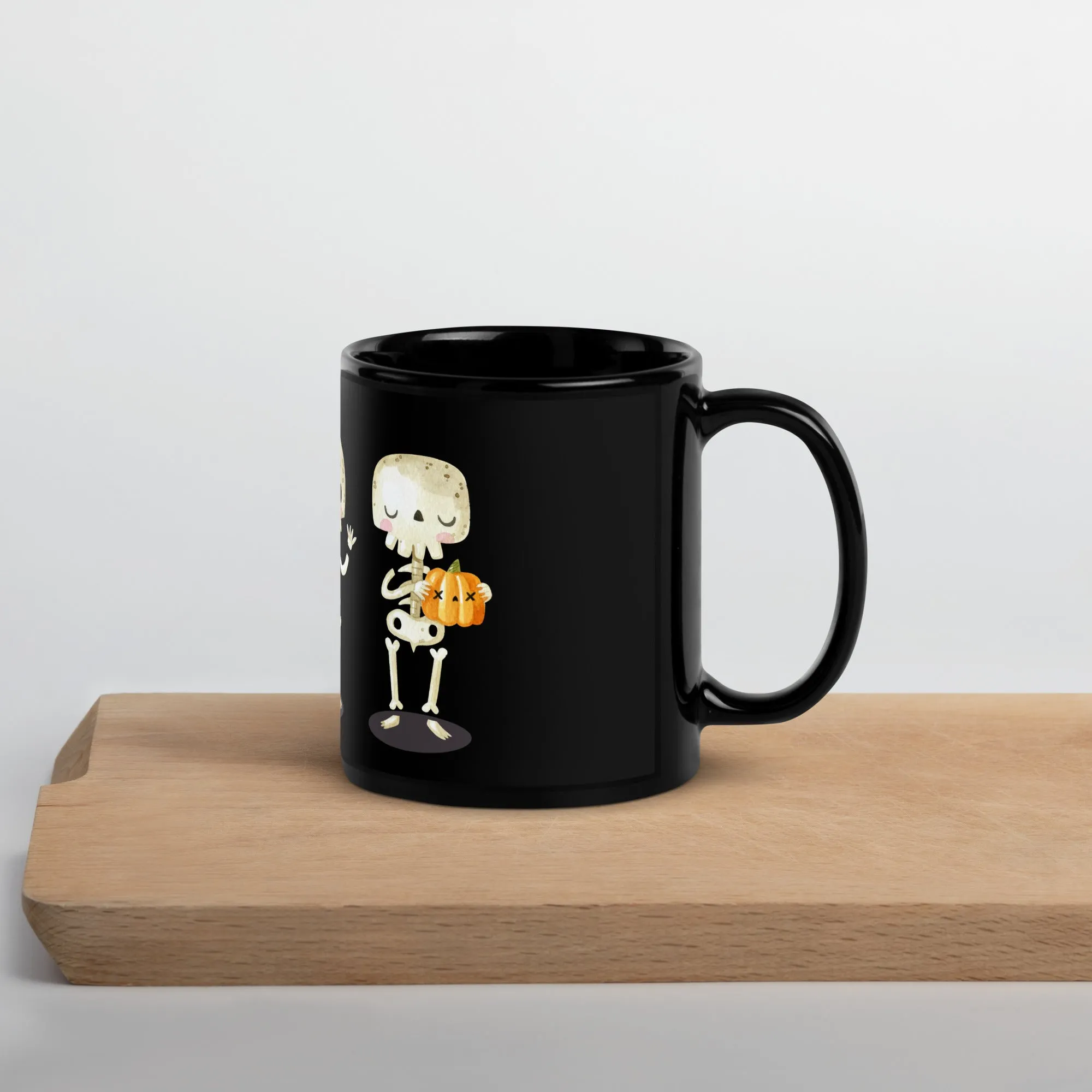 Tazza nera lucida con scheletri di Halloween