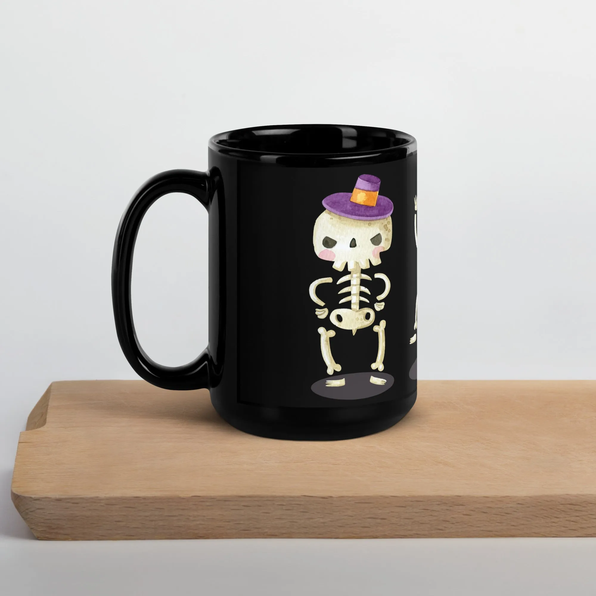 Tazza nera lucida con scheletri di Halloween