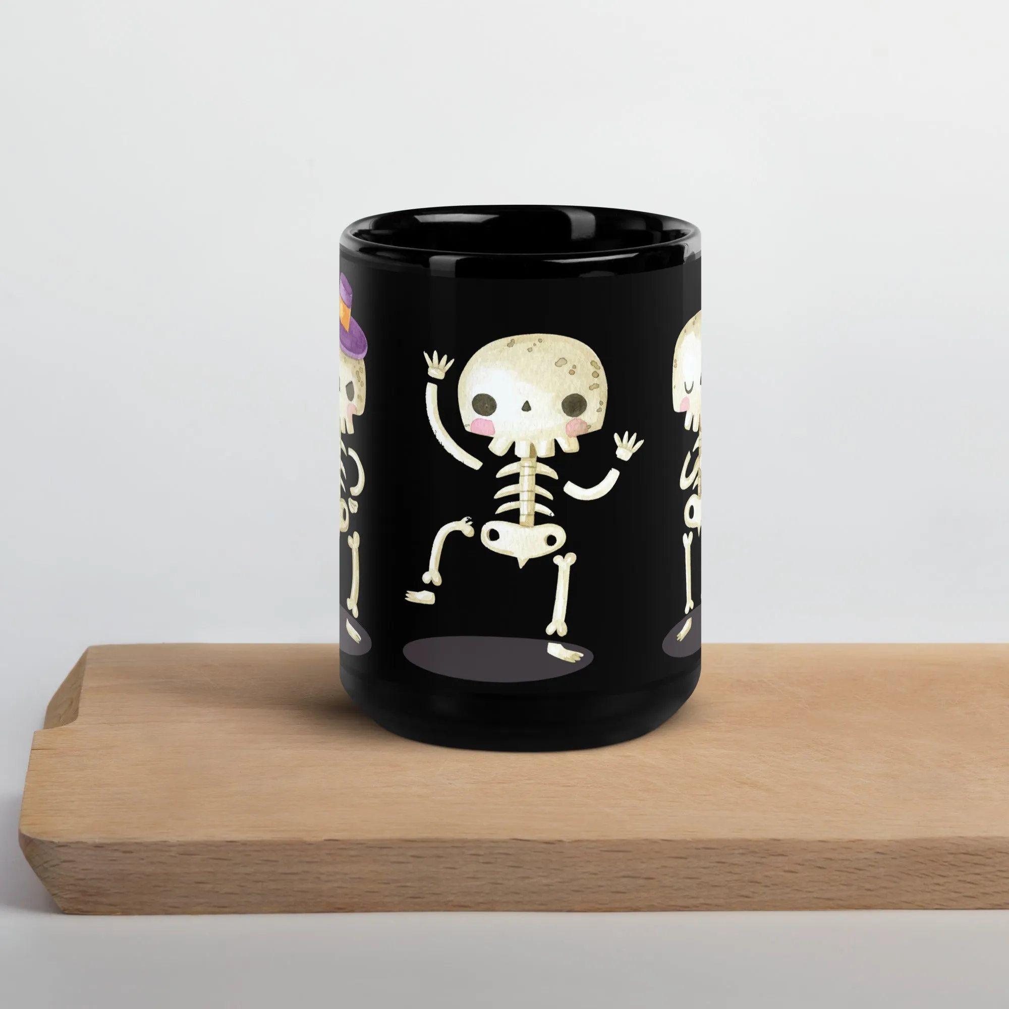 Tazza nera lucida con scheletri di Halloween