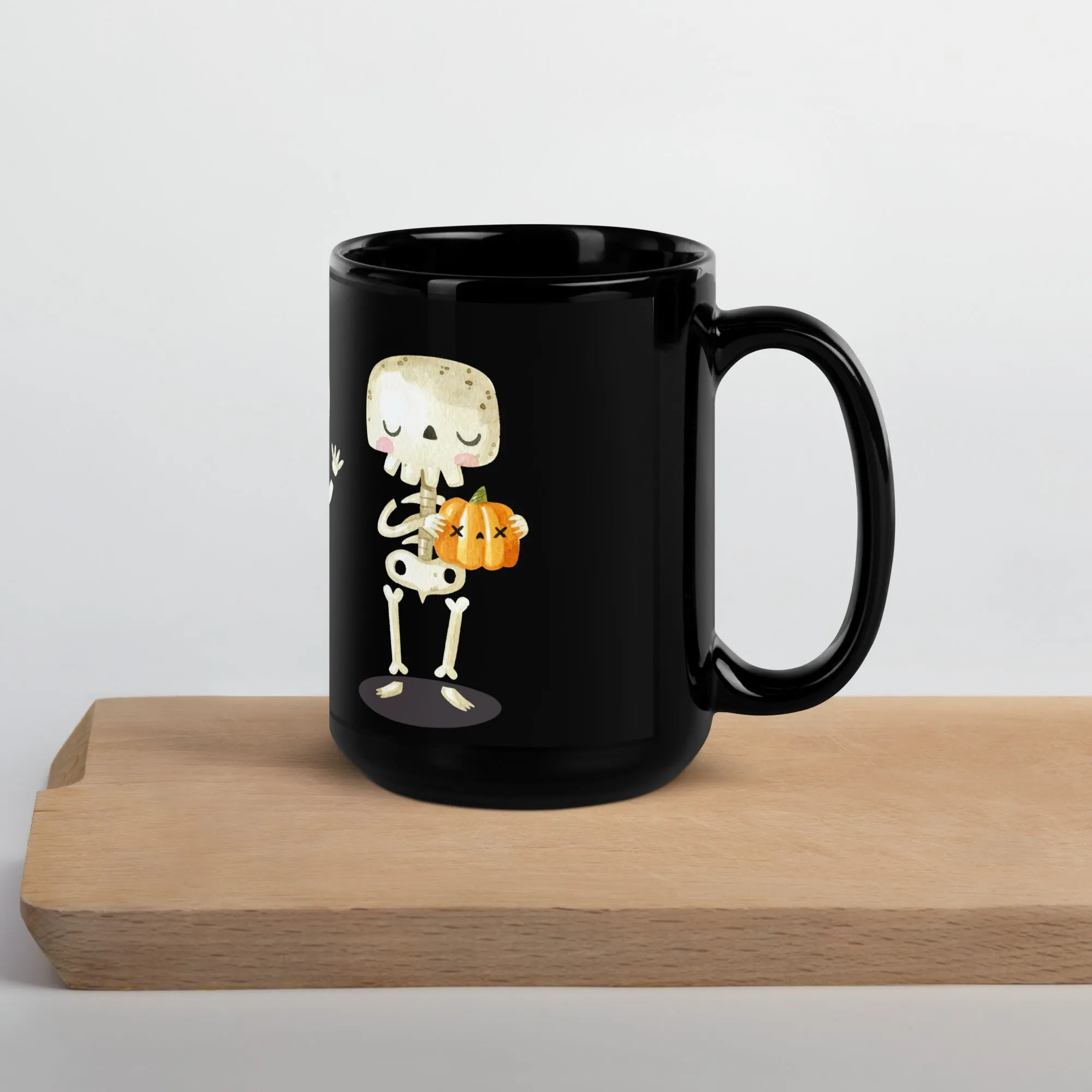 Tazza nera lucida con scheletri di Halloween