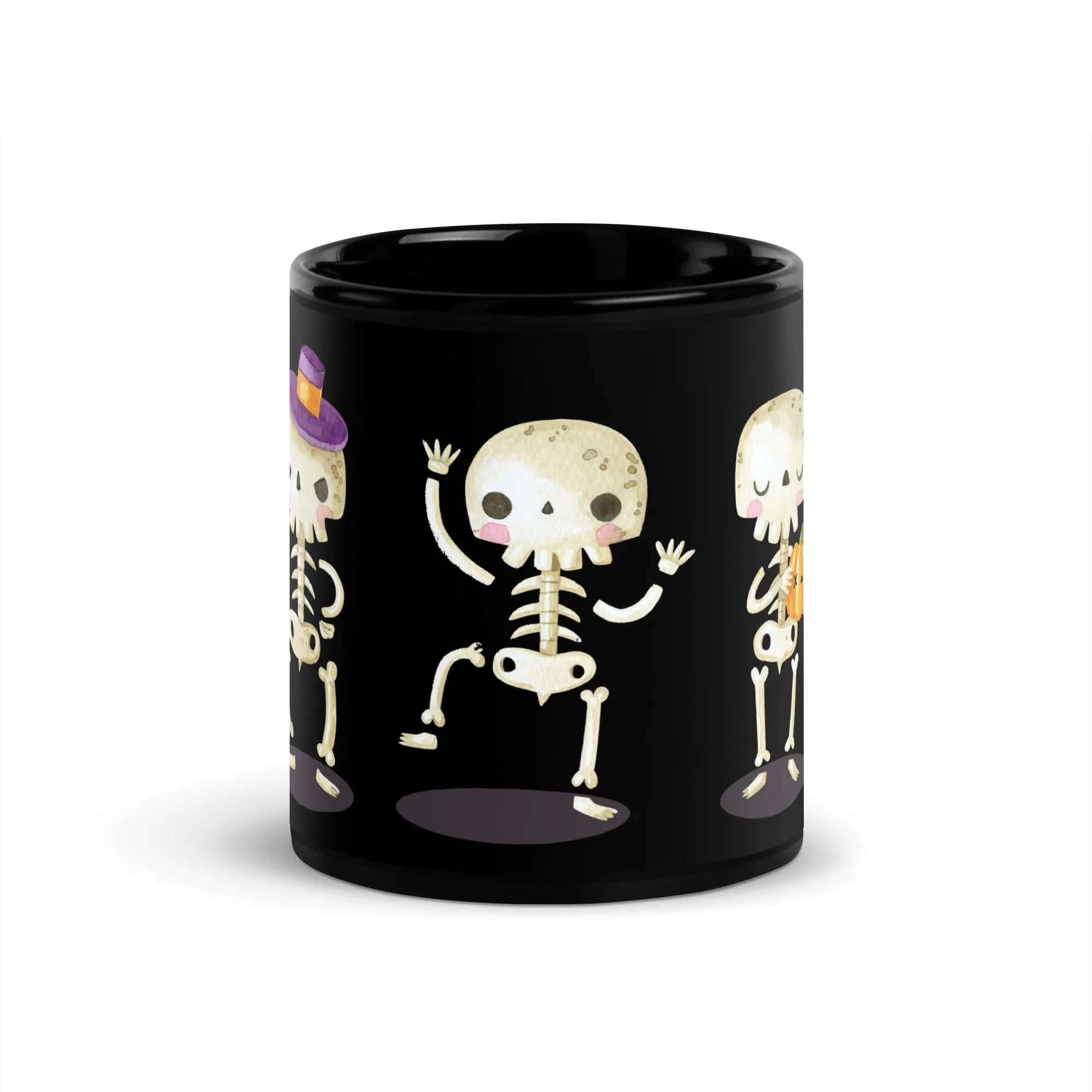 Tazza nera lucida con scheletri di Halloween
