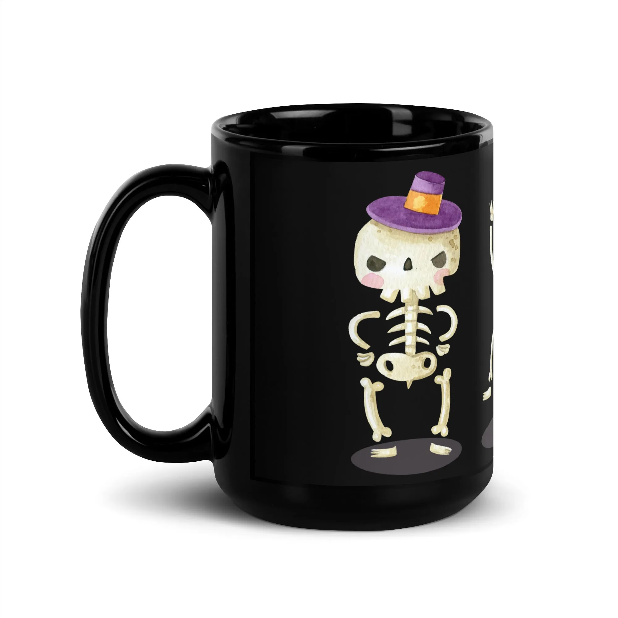 Tazza nera lucida con scheletri di Halloween