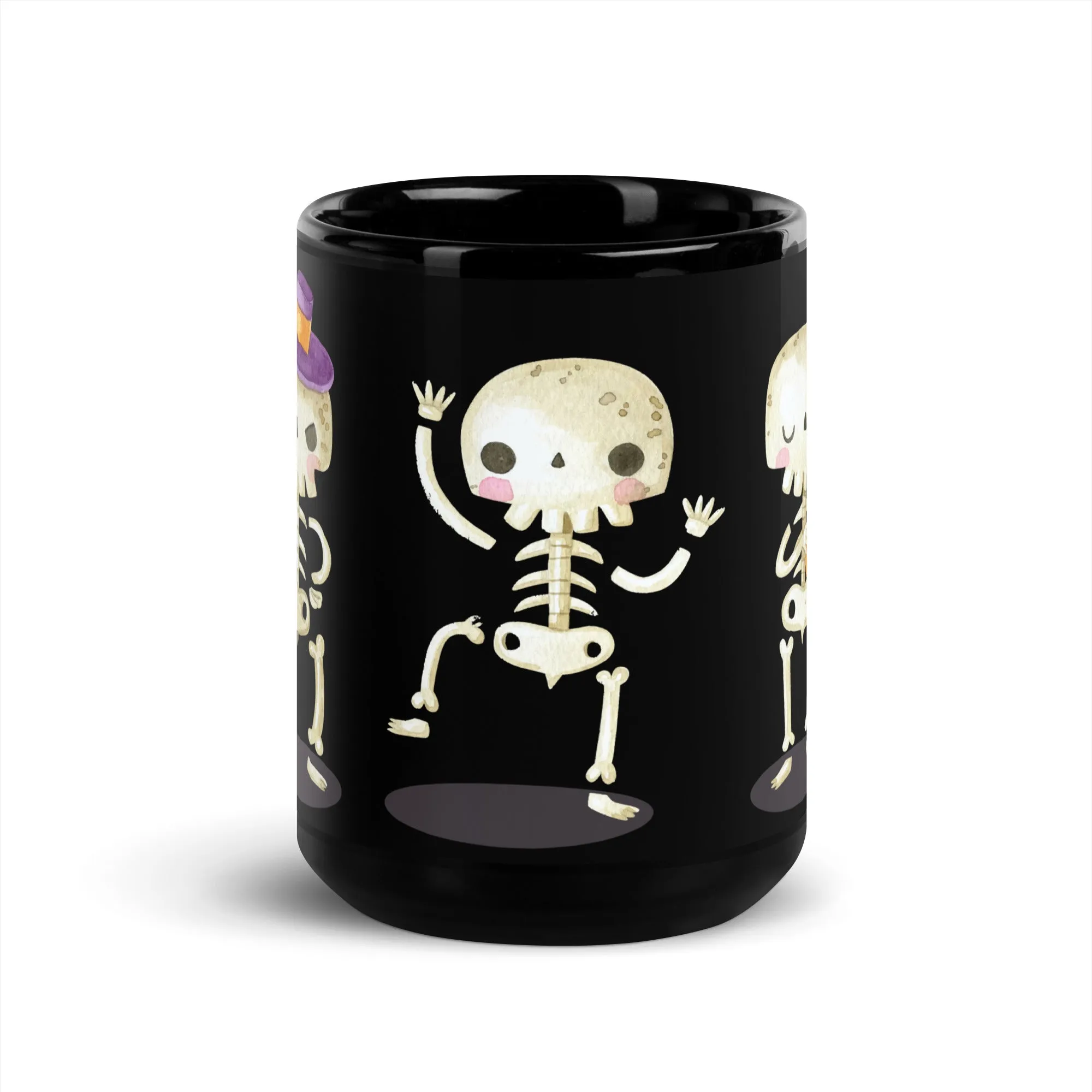 Tazza nera lucida con scheletri di Halloween