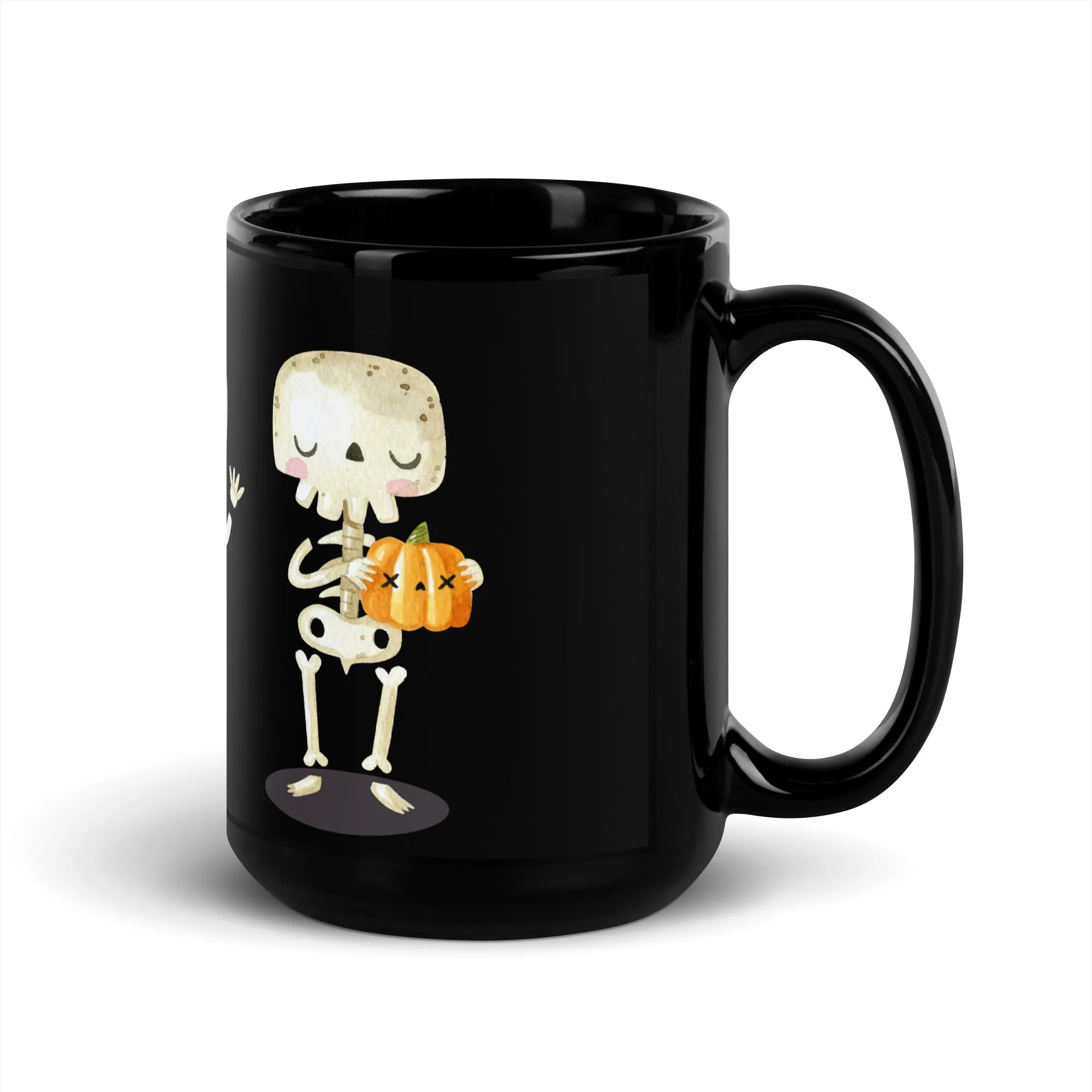 Tazza nera lucida con scheletri di Halloween