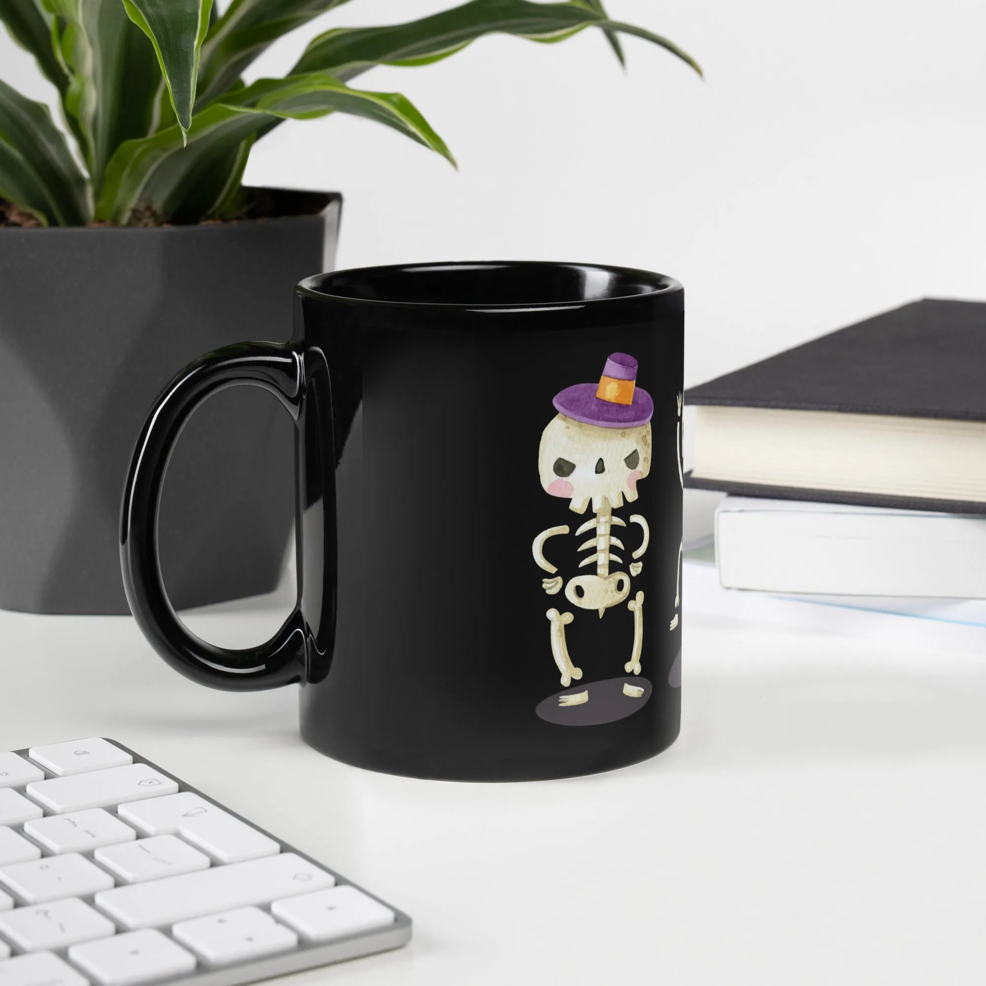 Tazza nera lucida con scheletri di Halloween