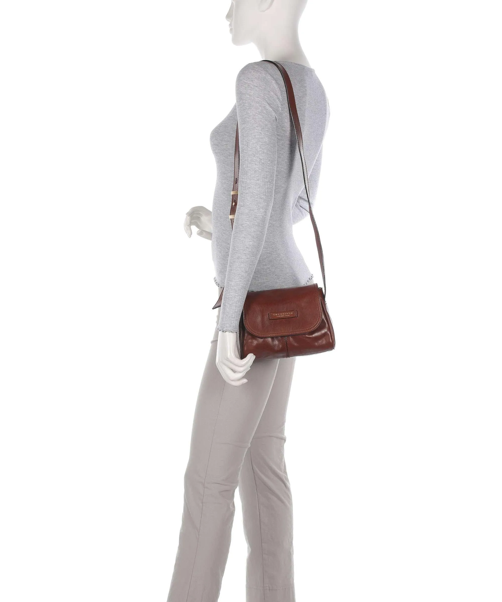 The Bridge Flora Brown Fine-Grained Cowhide Leather Crossbody Bag