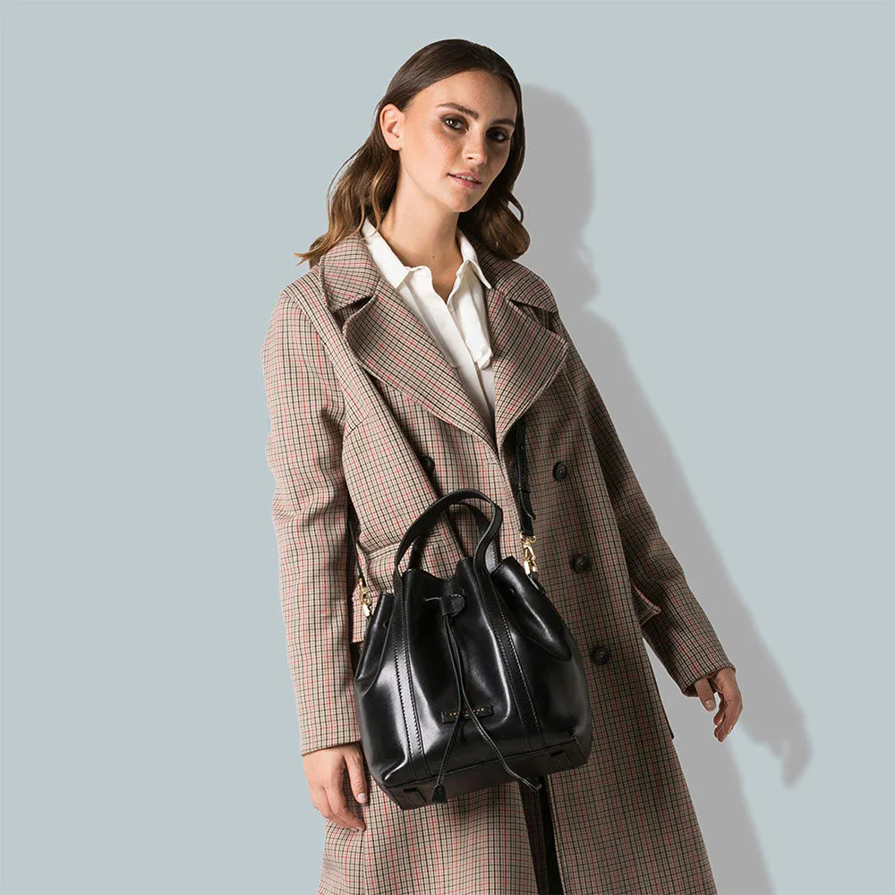 THE BRIDGE Women's Black Leather Vittoria Bucket Handbag